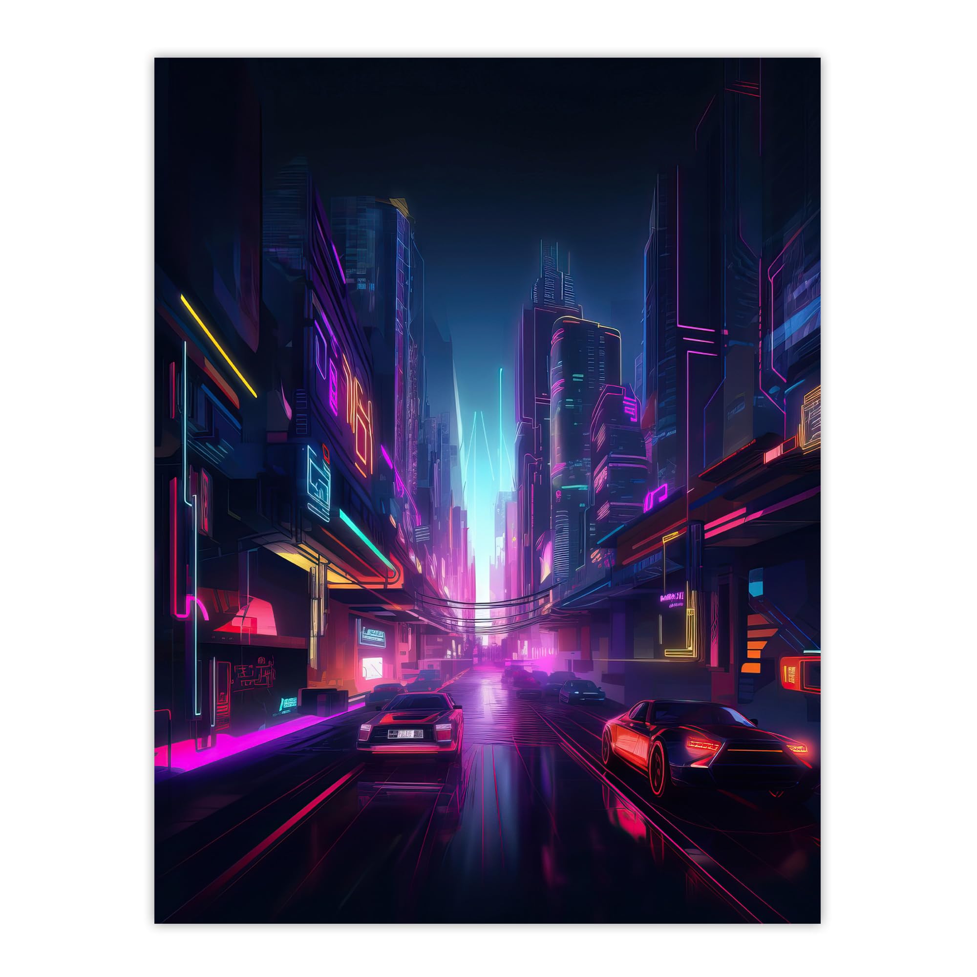 Artery8 Neon Purple Cityscape Electronic Futuristic Skyscraper Boys Bedroom Extra Large XL Wall Art Poster Print