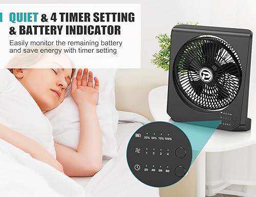 Miniatura 5 de Ventilador de mesa a batería de 10 pulgadas, ventilador de caja recargable de 20000 mAh, ventilador de escritorio portátil con 4 velocidades y 4