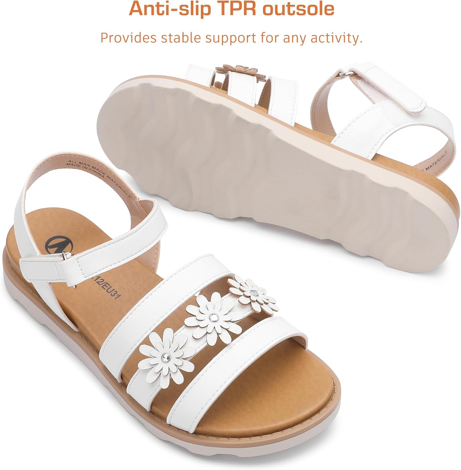 Bigwow Girls Sandals Thick Sole Open Toe Summer Flat Shoes Dress Sandals for Little Big Kid