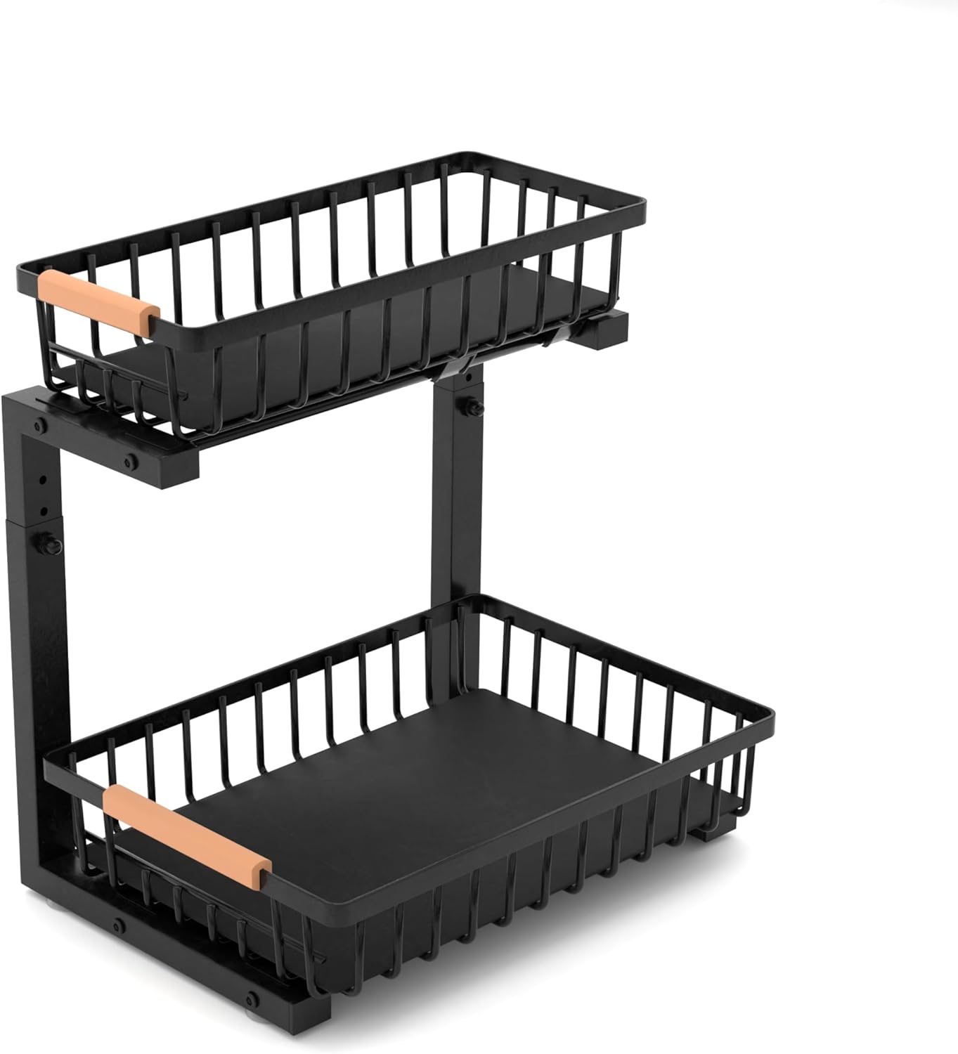 2-Tier Under Sink Organizer, Adjustable Height, Heavy-Duty Steel Frame, Pull-Out Storage Baskets