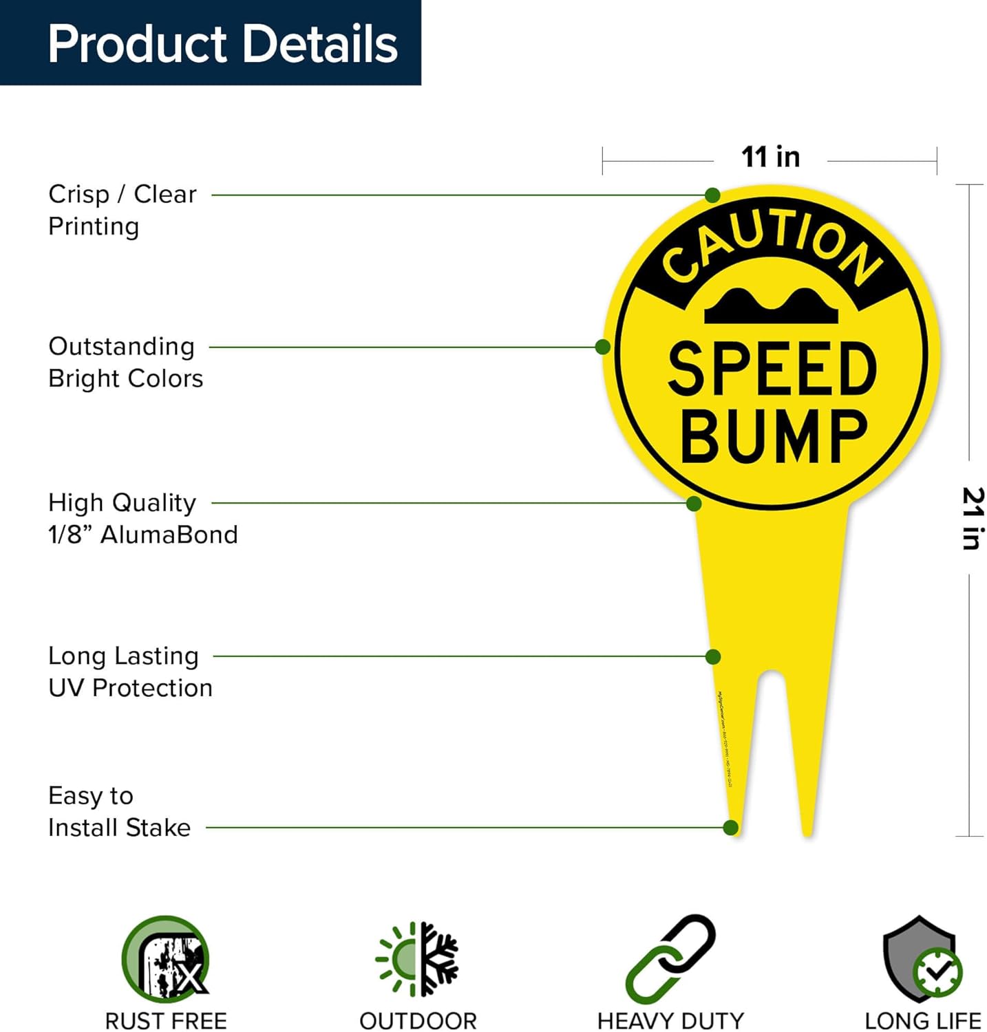 Caution Speed Bump Sign, 11"x21", Heavy Duty Integrated Ground Stakes, Indoor/Outdoor Use, Rust Free Aluminum Composite, Made in USA by My Sign center