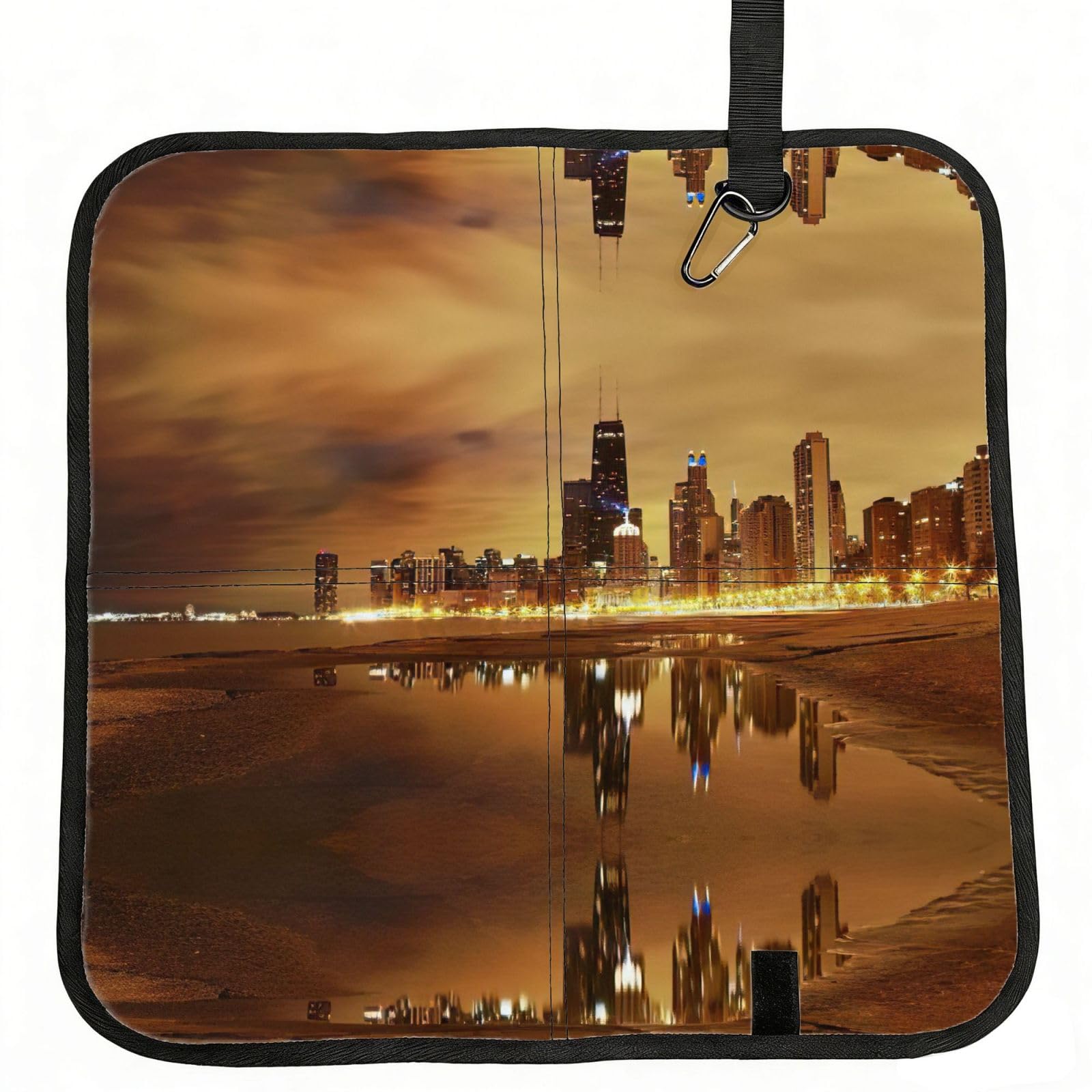 SDEGTHO Chicago Printed Foldable Seat Pad with Closure, Lightweight Cushion for Airplane Travel Camping