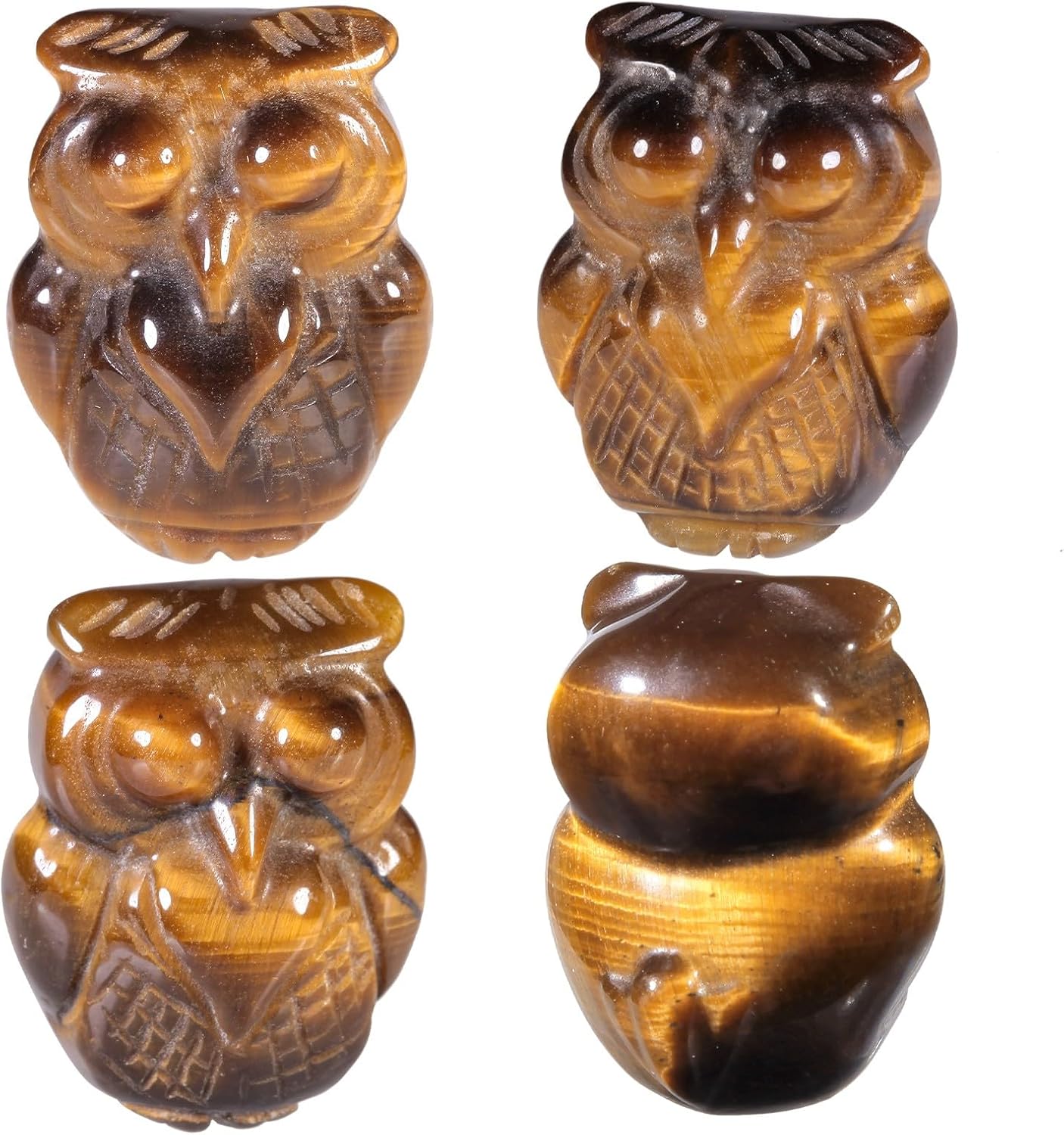 mookaitedecor 4 pcs Rose Quartz Crystal Owl Statue, Hand Carved Night Owl Figurine Pocket Stone Sculpture for Home Office Decor Tabletop Display