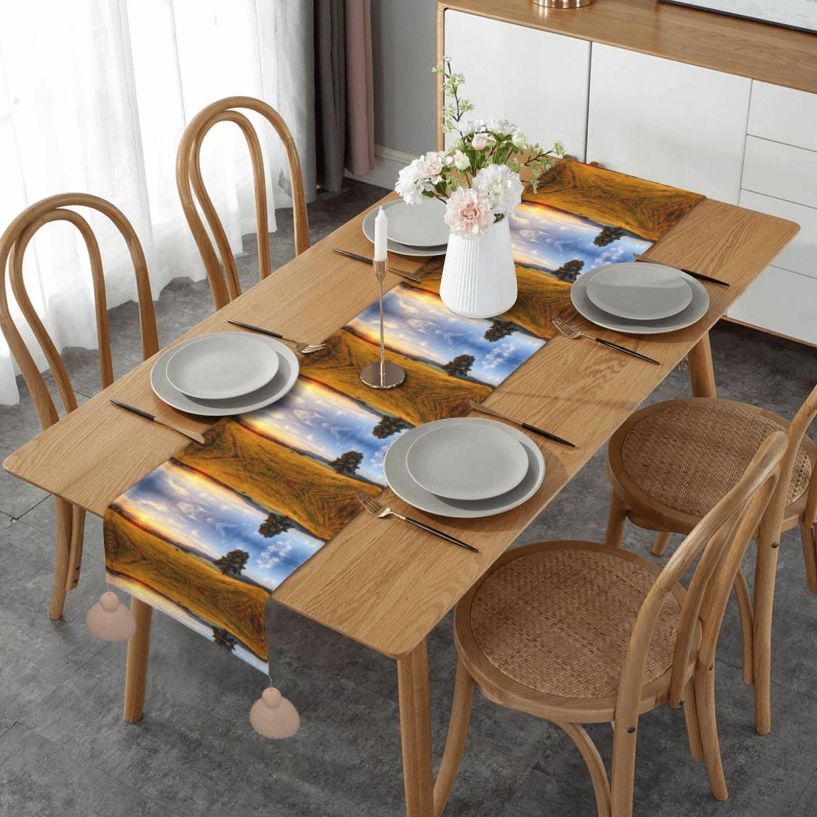 Chemin de table rustique pour repas de Noël et décoration de cuisine d'automne chaleureuse