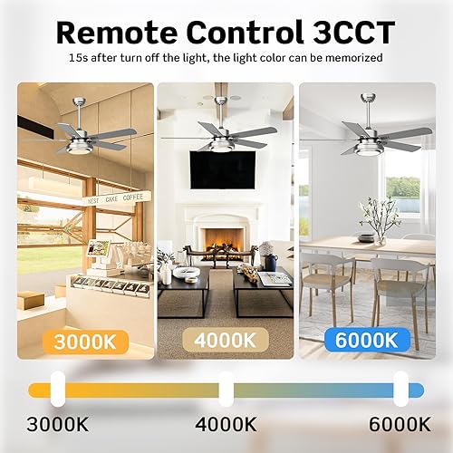 Miniatura 4 de Ventiladores de techo con luces y control remoto, ventilador de techo para exteriores de 52 pulgadas con 5 cuchillas, 2 varillas descendentes,