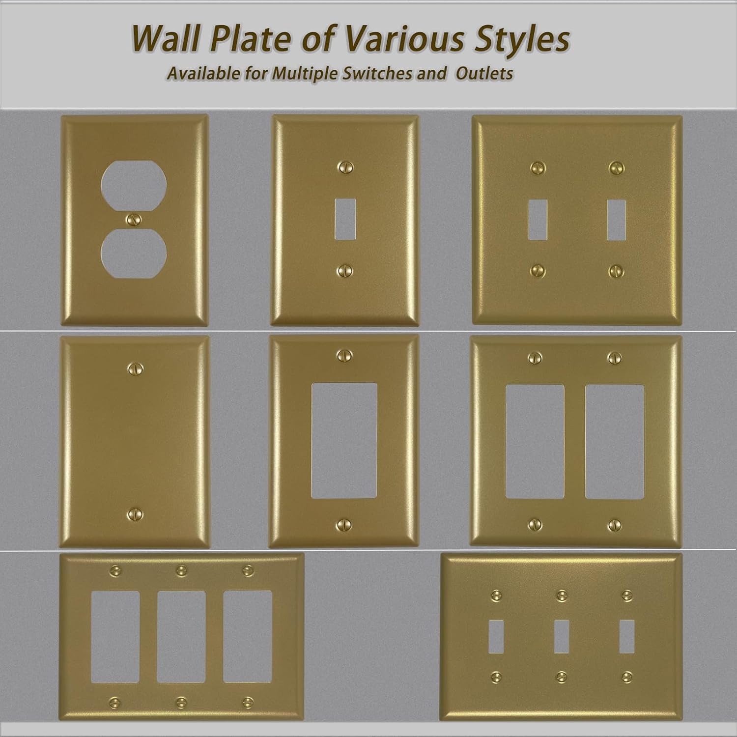 Metal Electrical Outlet Covers, Light Switch Cover Wall Plates, Mid Size Thicker Switch Plates, Wall Plate of Various Styles for Indoor and Outdoor Vintage Gold (1 Gang Blank 4 PK)
