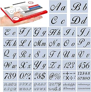 Wefree-Letter Stencils for Painting on Wood–Alphabet Stencils with 2 Calligraphy and Cursive Letters Numbers Signs–Large Letter Stencils, Reusable Plastic Stencils–Set of 40 Pcs–162 Designs