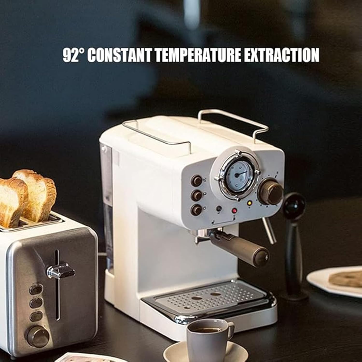Espresso Coffee Maker, Home Retro Coffee Machine 15bar, with Steam Frother, Water Tank 1.25l, 2 Kinds Powder Bowls, for Home,Conference Room