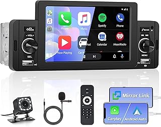 Apple CarPlay Android Auto Single Din Car Stereo Bluetooth 5.1, Hikity 5 Inch Touch Screen Car Radio Car Audio Receivers with Backup Camera Mirror-Link FM Radio with Dual USB