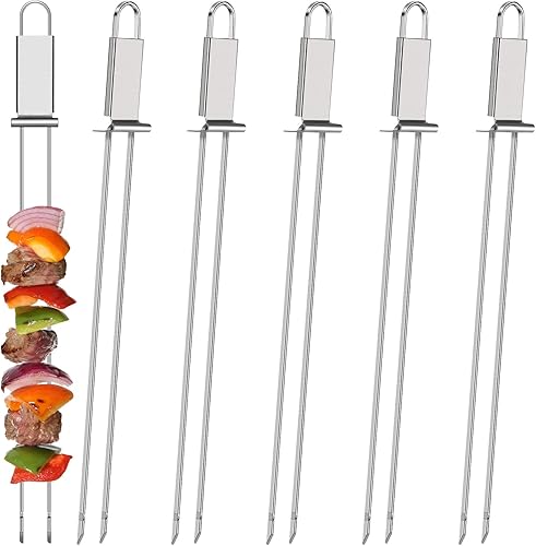 Lallisa Brocheta Kabob para asar a la parrilla, palo de barbacoa de acero inoxidable de metal con barra de empuje, herramienta de brocheta de