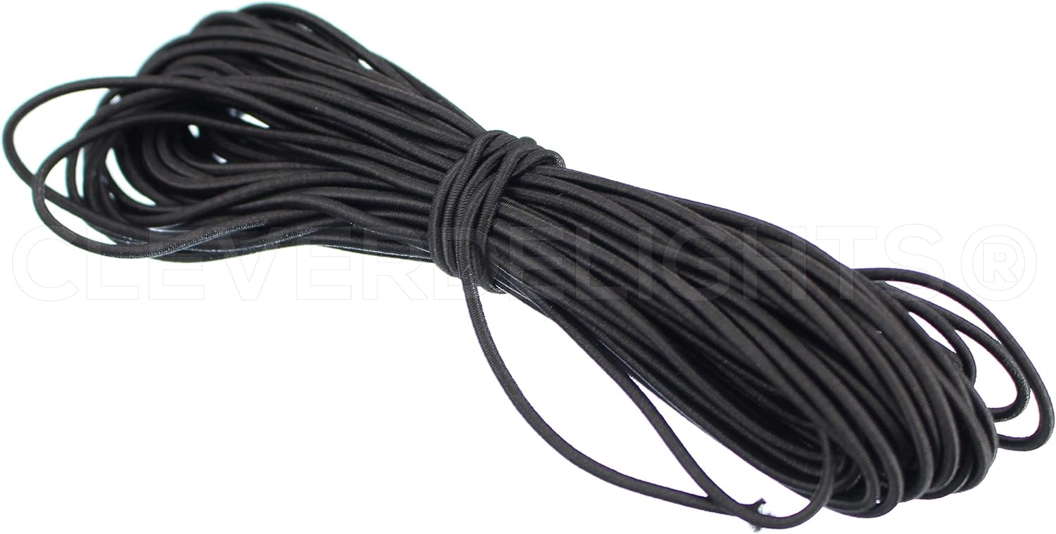 CleverDelights Black Fabric Elastic Cord - 30 Feet - 2mm (1/16") - Crafts Beading Jewelry Stretch Shock Cording
