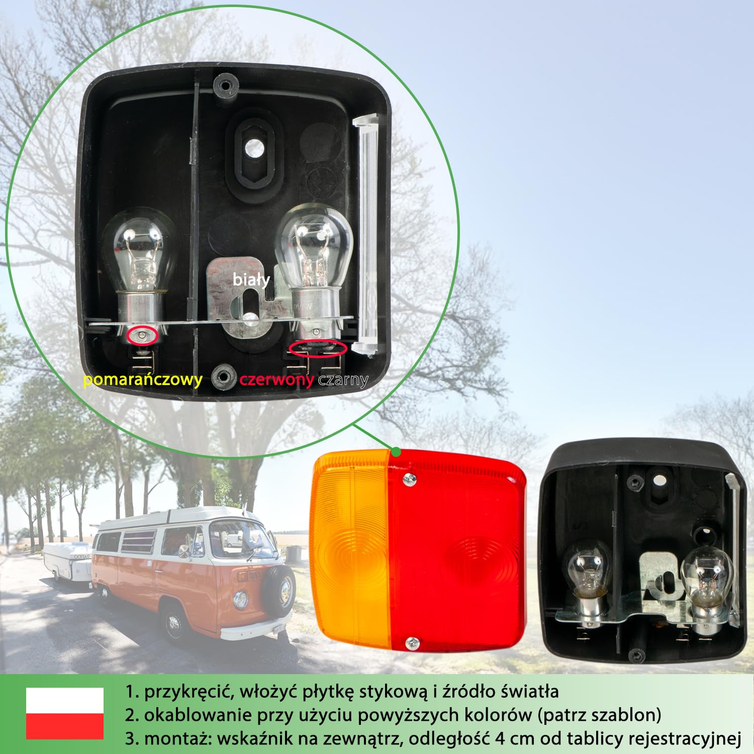 fouraces tylne światła przyczepy - 2 zestawy, ze schematem elektrycznym i oświetleniem tablicy rejestracyjnej, tylne światło, tylne światło, akcesoria, światło, lampy do samochodu, samochód