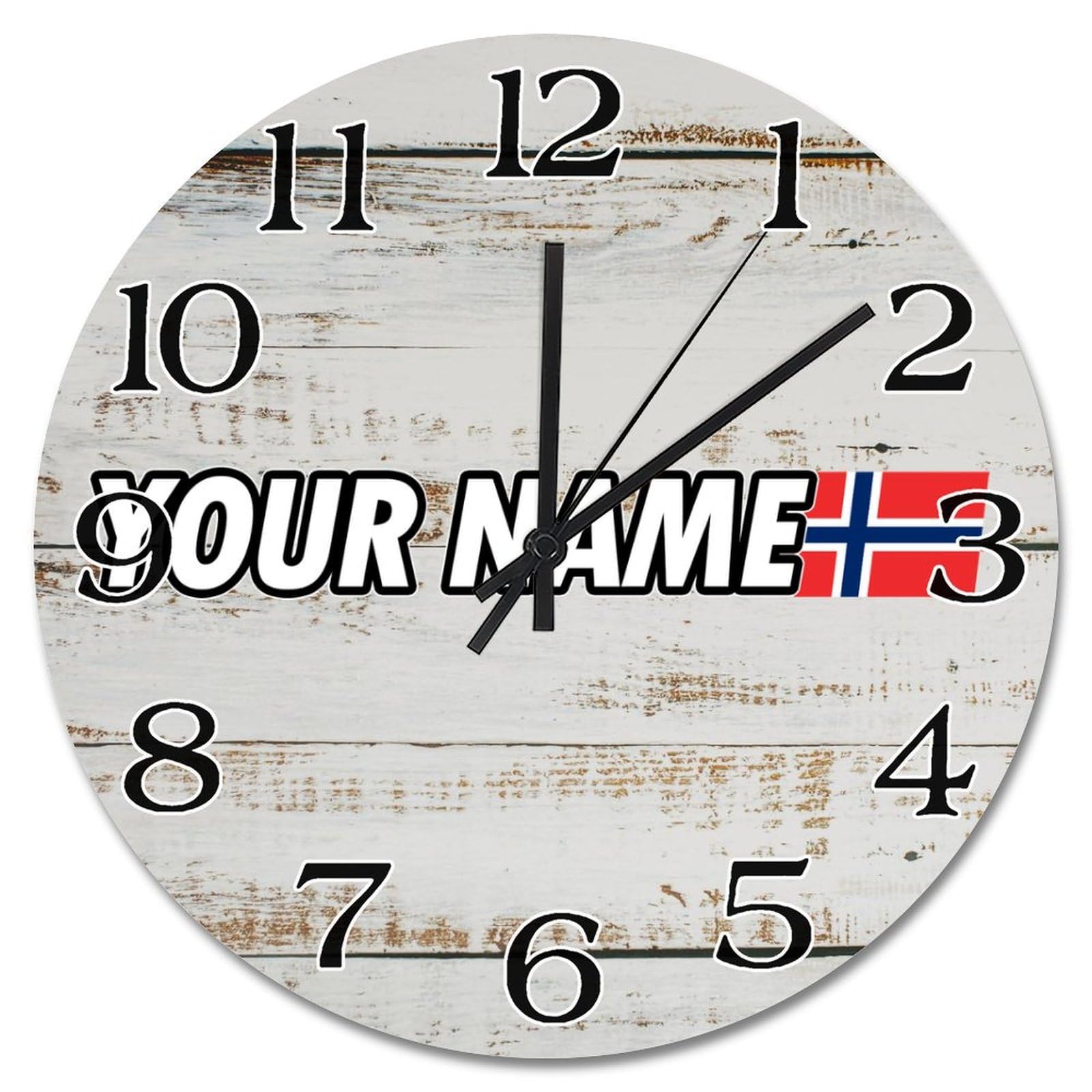Horloge murale drapeau Norvège en bois noble, décoration murale personnalisable haut de gamme