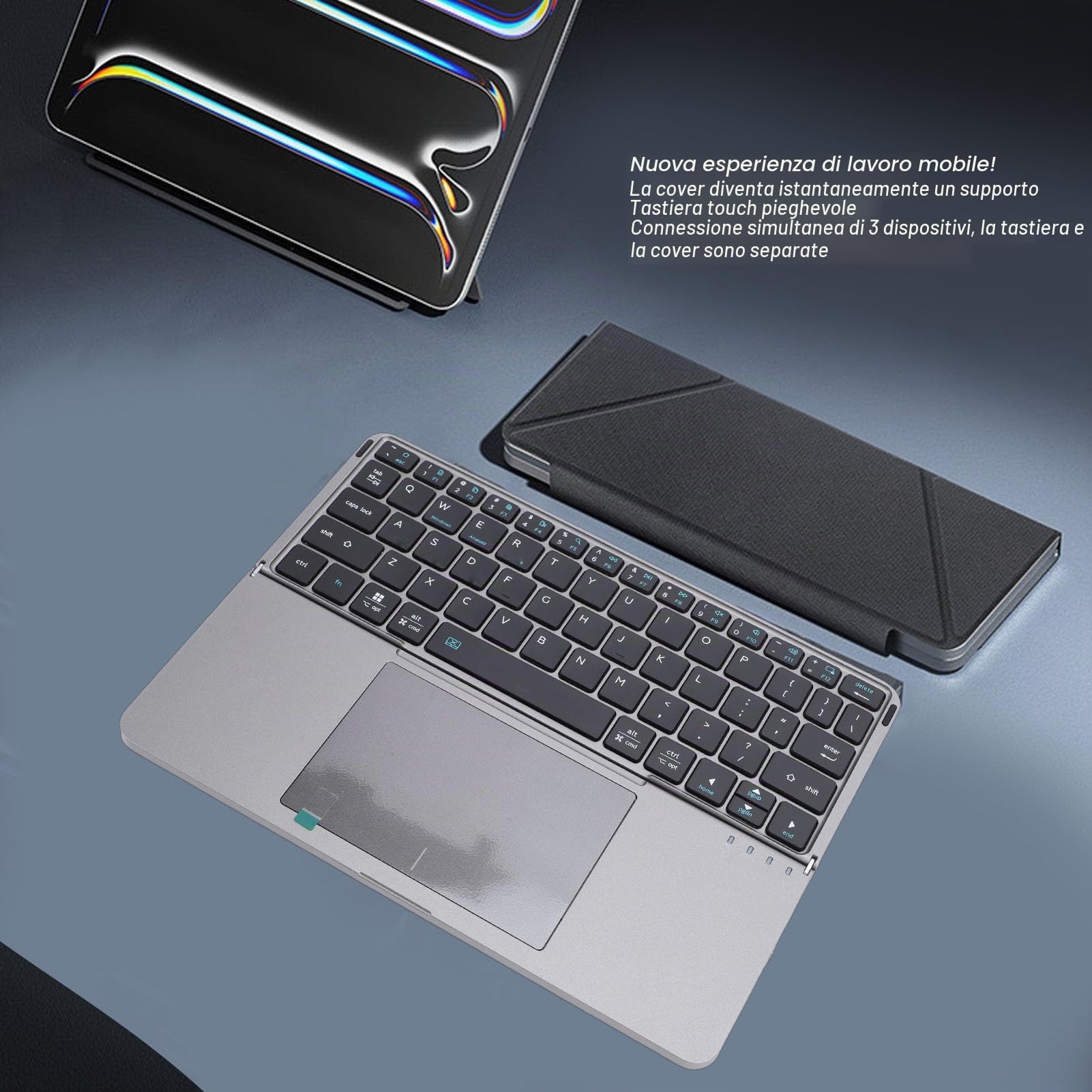 Topiky Tastiera Bluetooth Ultra Sottile con Touchpad, Tastiera Pieghevole Ricaricabile a 64 Tasti, Pieghevole Tascabile Ultra Sottile di Dimensioni Standard, Portatile (GRAY)