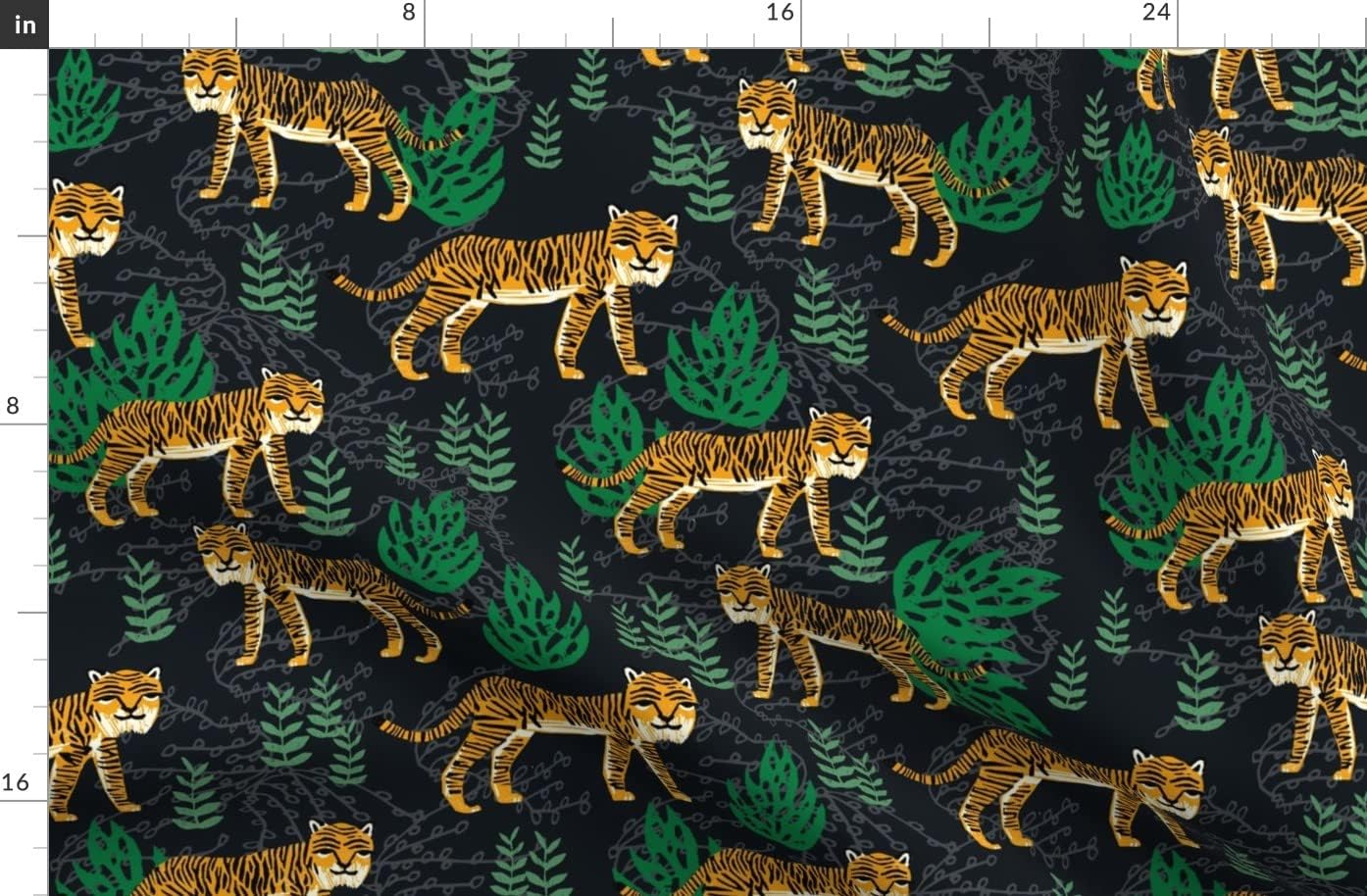 Spoonflower Fabric - Safari Tiger Green Animal Pattern Block Print Printed on Organic Cotton Sateen Fabric by The Yard - Sewing Quilting Apparel Home Decor