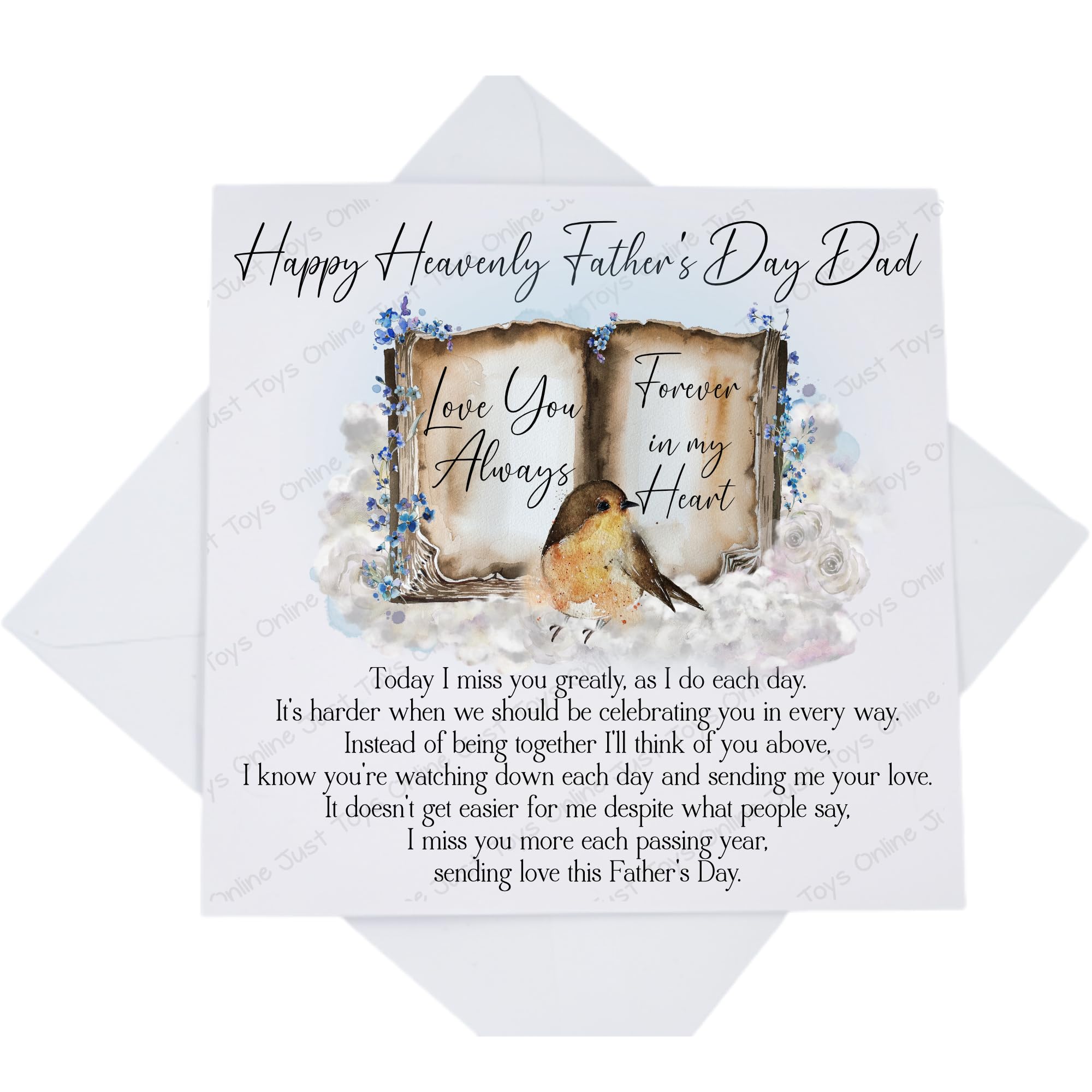 Happy Heavenly Father's Day Card, Graveside Memorial Card for Dad on Fathers Day, Robin Open Book