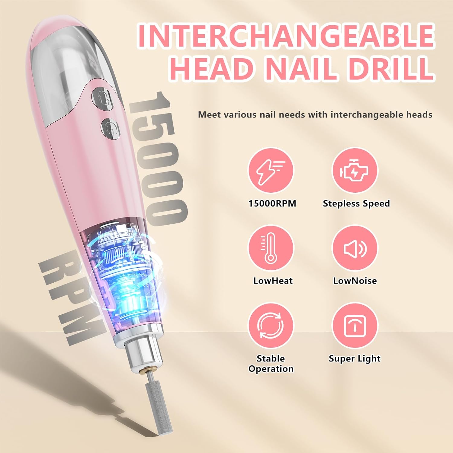 Cordless Electric Nail File Dust Collector Professional kit, Rechargeable15000RPM Nail File Set, Nail Kits for Beginners Portable Nail Drill Machine kit for Acrylic Nail Polishing Salon and Home,Pink