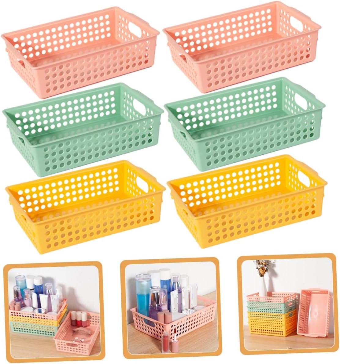 Luxshiny 6pcs Plastic Storage Bins Lid Stackable Storage Baskets for Shelves Organizer Bins for Kitchens