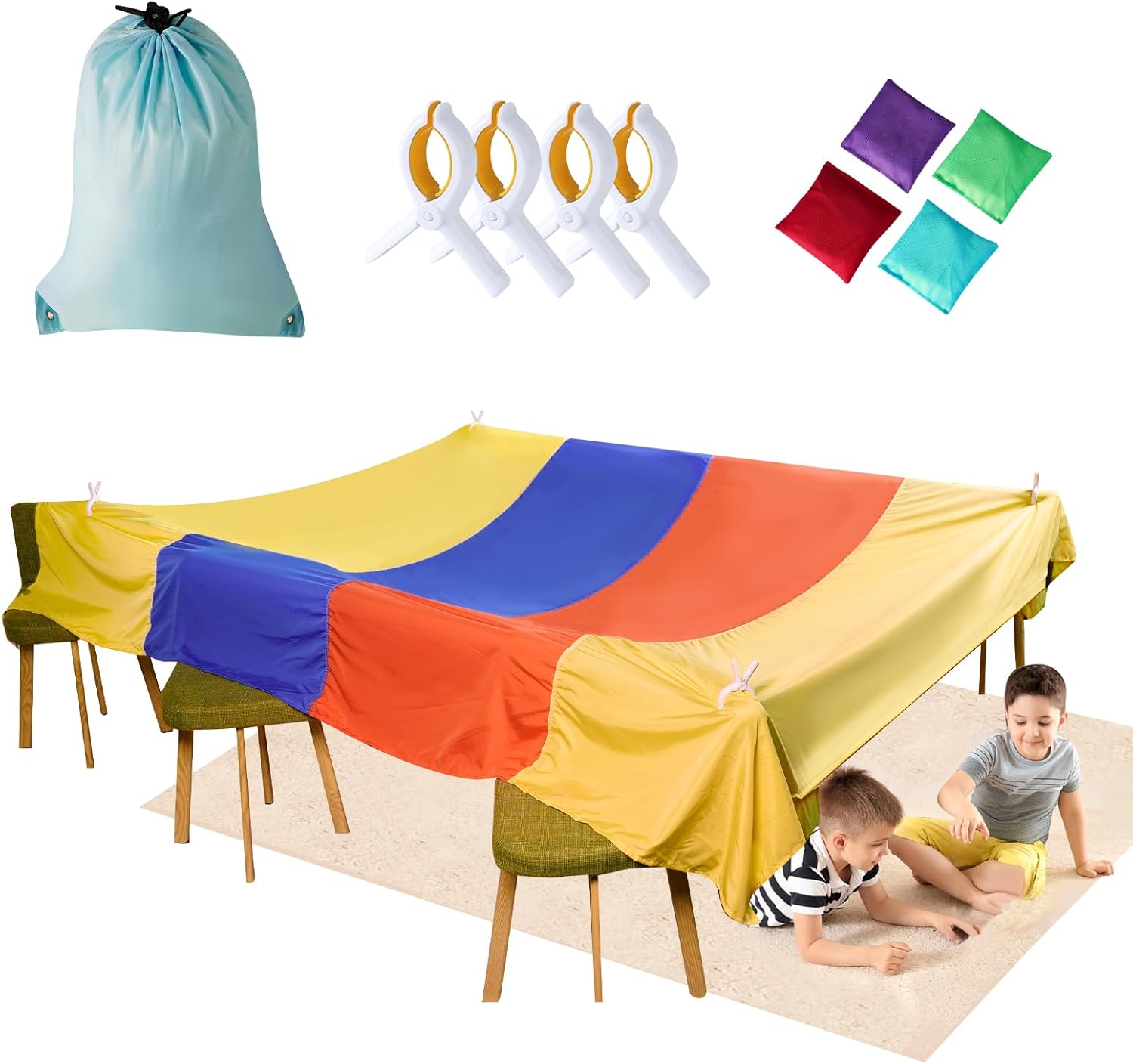 Blanket Fort Building Kit for Kids, Portable Playhouse Play Tent Fort with CPC Certification, Indoor/Outdoor Air Tent Fort for Kids Age 4-8 8-12