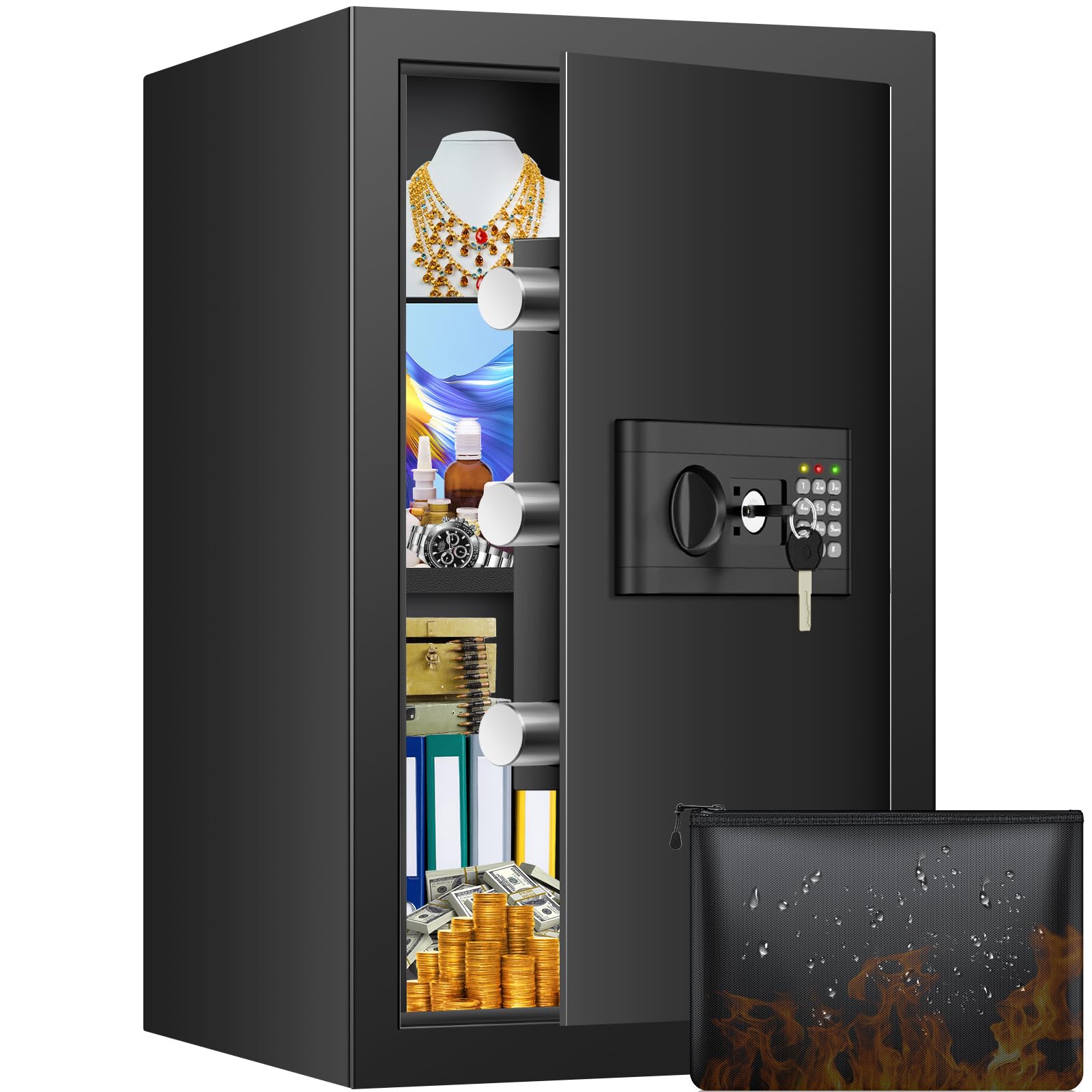 22.05" Tall Fireproof Wall Safes Between the Stud 16" Centers, Large Hidden Wall Safe With False Bottom, Removable Shelf and Digital Lock, Fireproof In Wall Safe for Firearms Money Guns Valuables