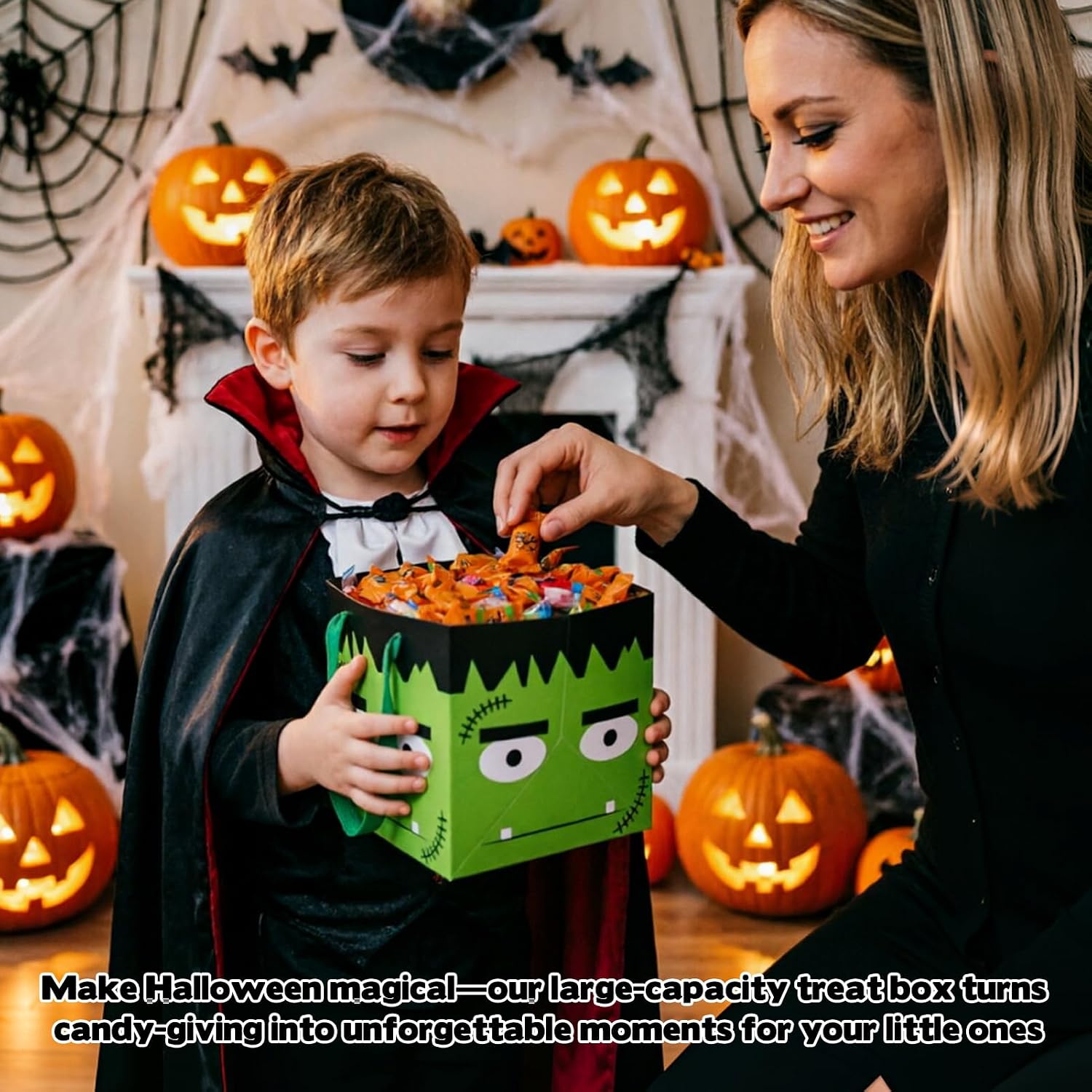 6 Pack Halloween Candy Bowl, 8 Inch Reusable Large Paper Box Trick or Treat Candy Dish Holders with Carry Strap Thick Cardstock Serving Bowl for Halloween Decor Party Supplies Serving Gift Box
