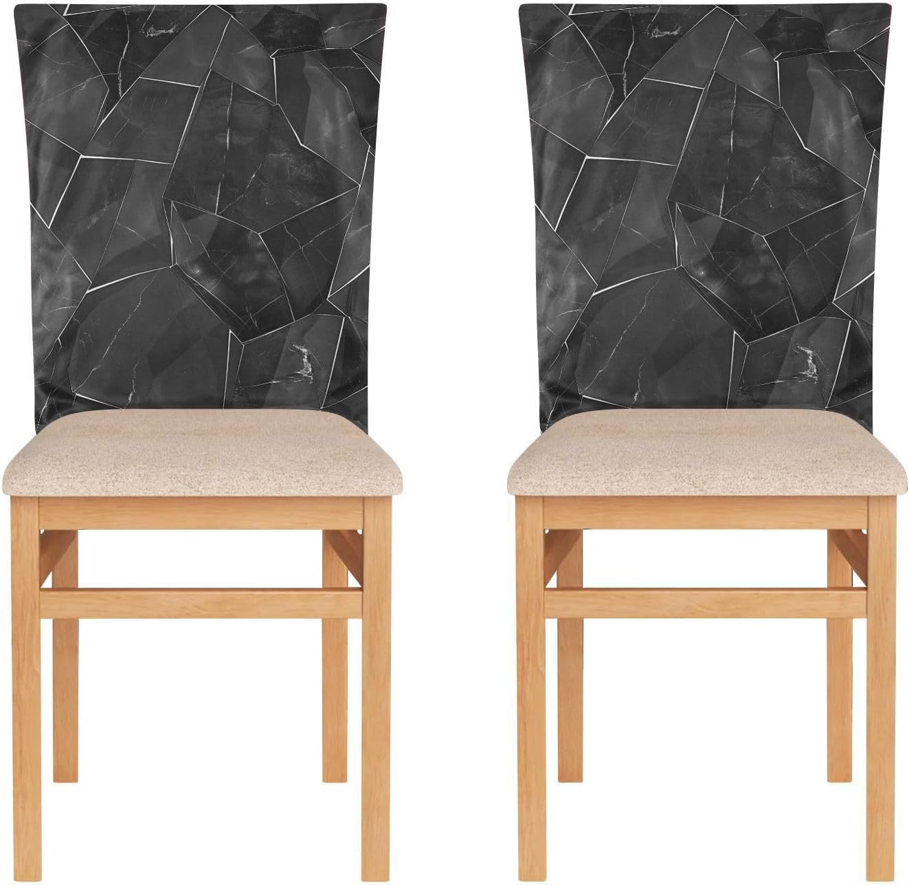 ALAZA Black Marble Geometric Chair Back Cover Set of 6, Washable Reusable Removable Chair Slipcovers Decorative Chair Cover for Home Kitchen Wedding Party