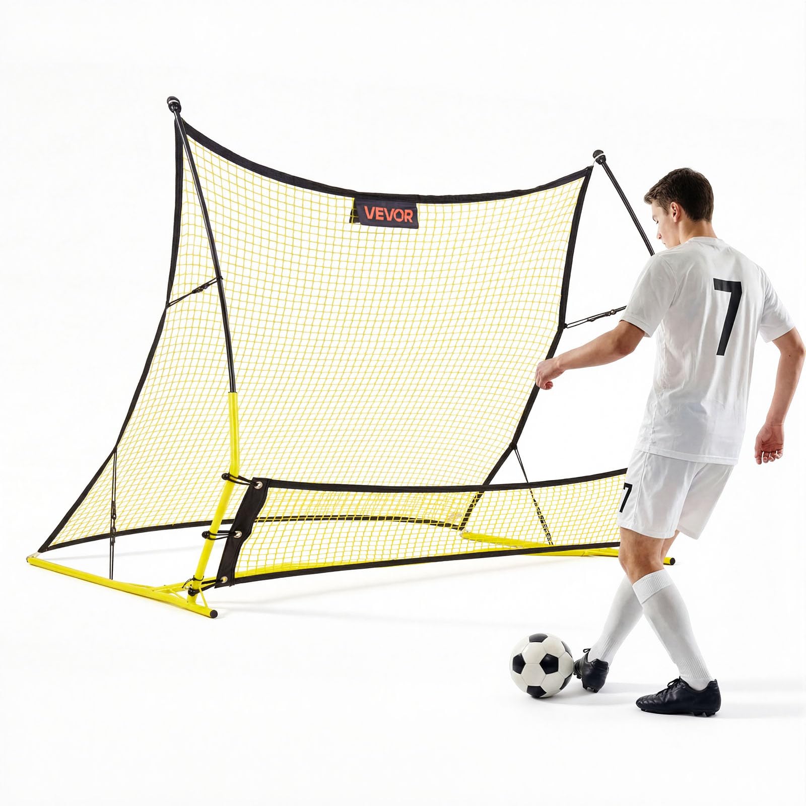 VEVOR Rete da Rimbalzo per Calcio Sports, Rete Rimbalzante 183 x 108,5 cm per Allenamento Controllo Passaggio Pallone, Pali in Fibra di Vetro Rinforzata Telaio in Ferro, Area Rimbalzo 1700x1500 mm