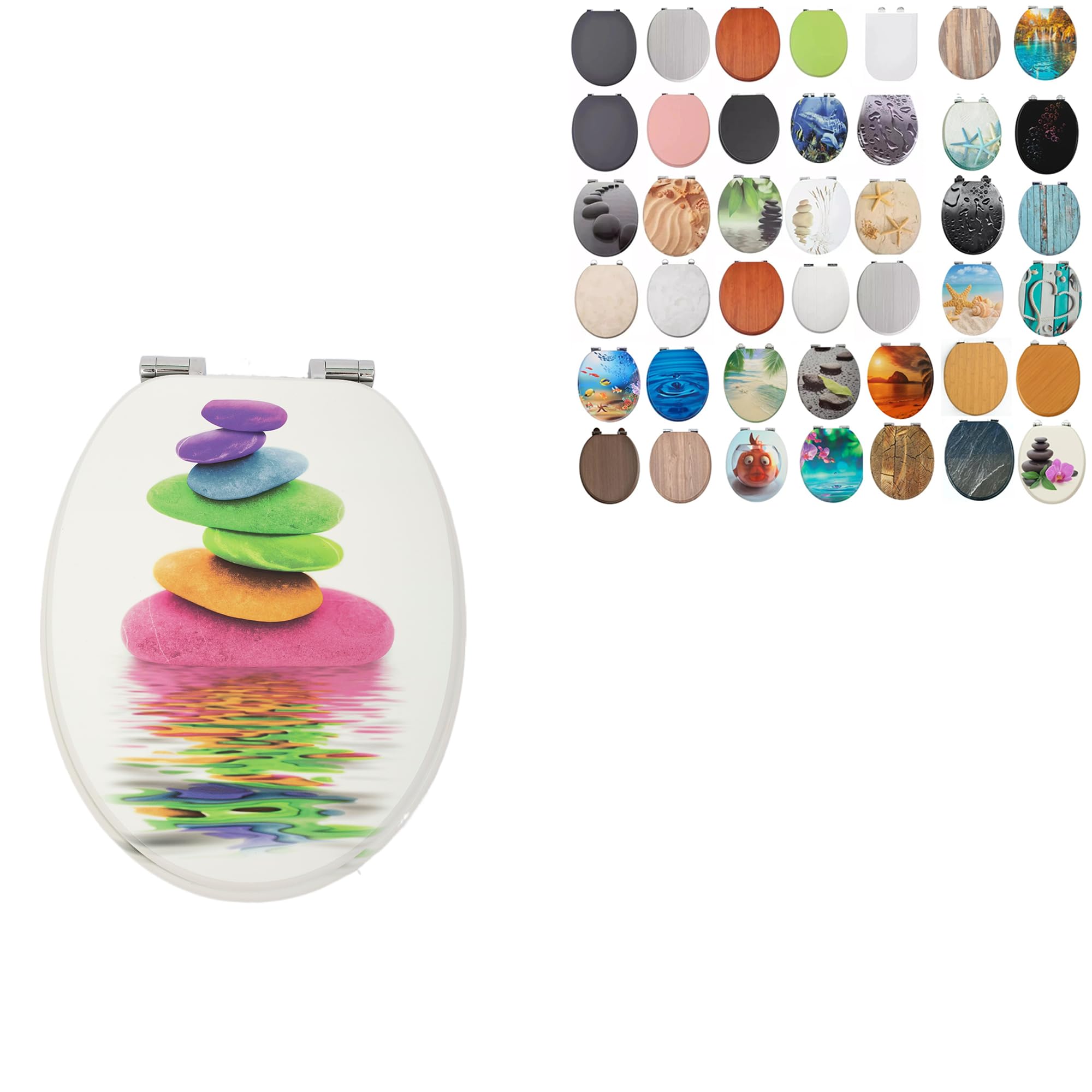 Duas Multiple Colour Options 18" Universal Mdf Wc Toilet Seat – Easy Fit With Strong Zinc Alloy Hinges, Smooth Wipe Surface – Fits All Water Closets (Colourful Stones)