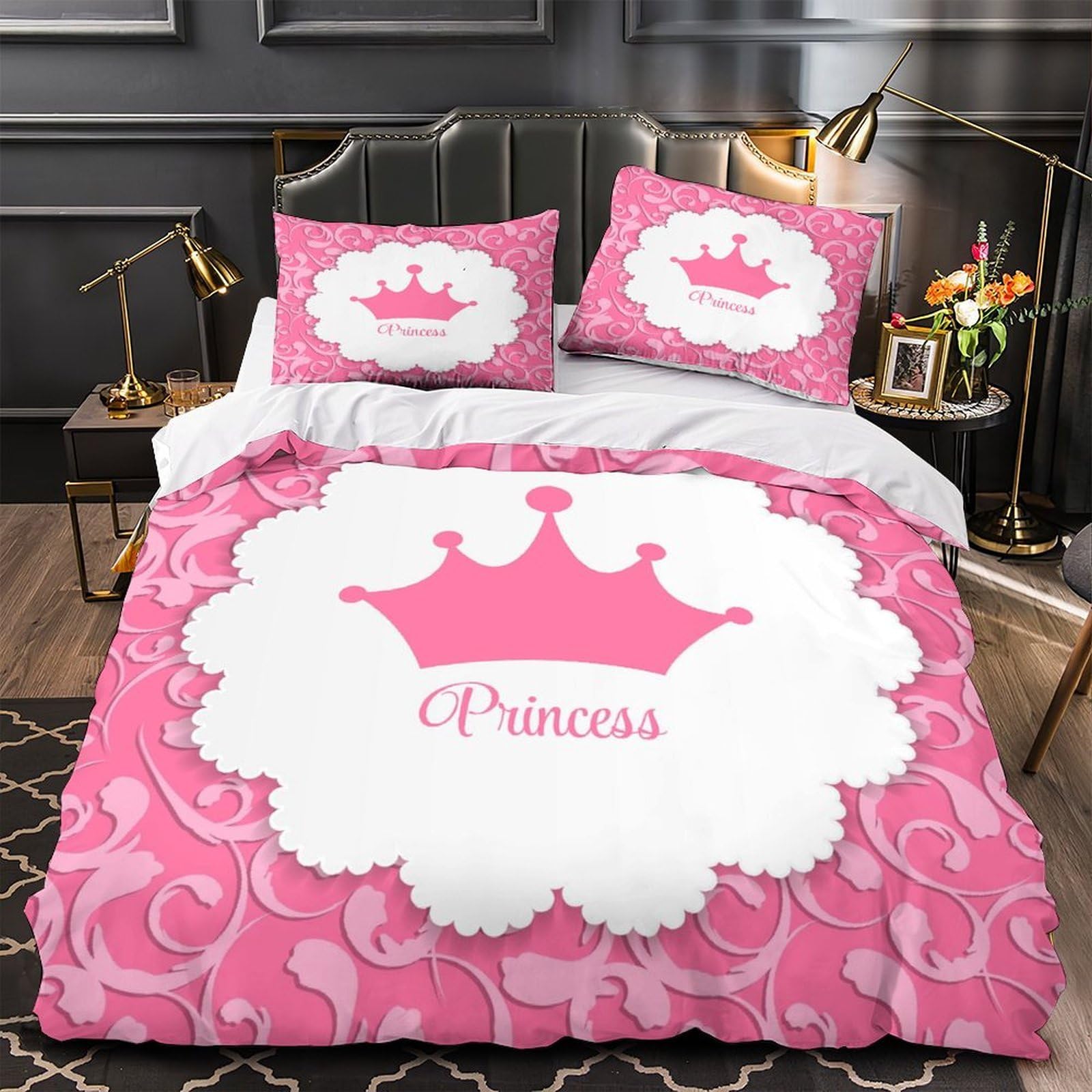 Housse de couette hypoallergénique princesse rose 140x200 anti-transpiration à fermeture éclair