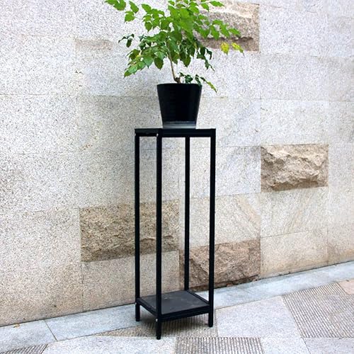 Zhongma Soporte para plantas de 2 niveles de 39.5 pulgadas de alto con estante cuadrado superior de pizarra para balcón, hogar, jardín, patio