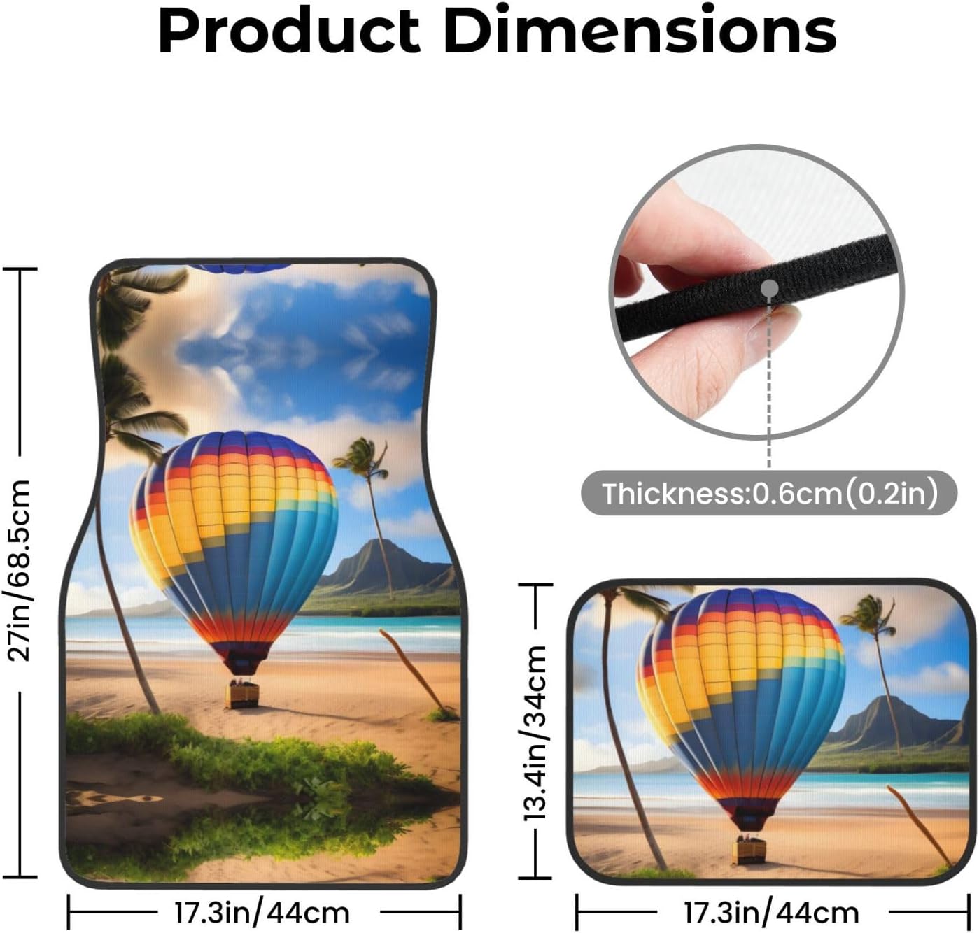 Hawaii Hot Air Balloon Patterned car mats 4-piece set | For cars/SUVs/trucks | Firm fit without displacement
