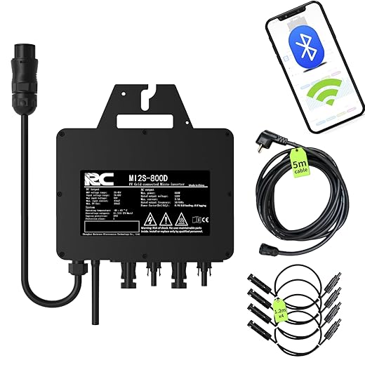 RC Mikro-Wechselrichter 800 W, 26-60V DC Eingang, Solar-Wechselrichter MPPT Mikro-Netzeinspeise-Konverter mit WiFi-Überwachung für Mobiltelefone, Schwarz,0% VAT