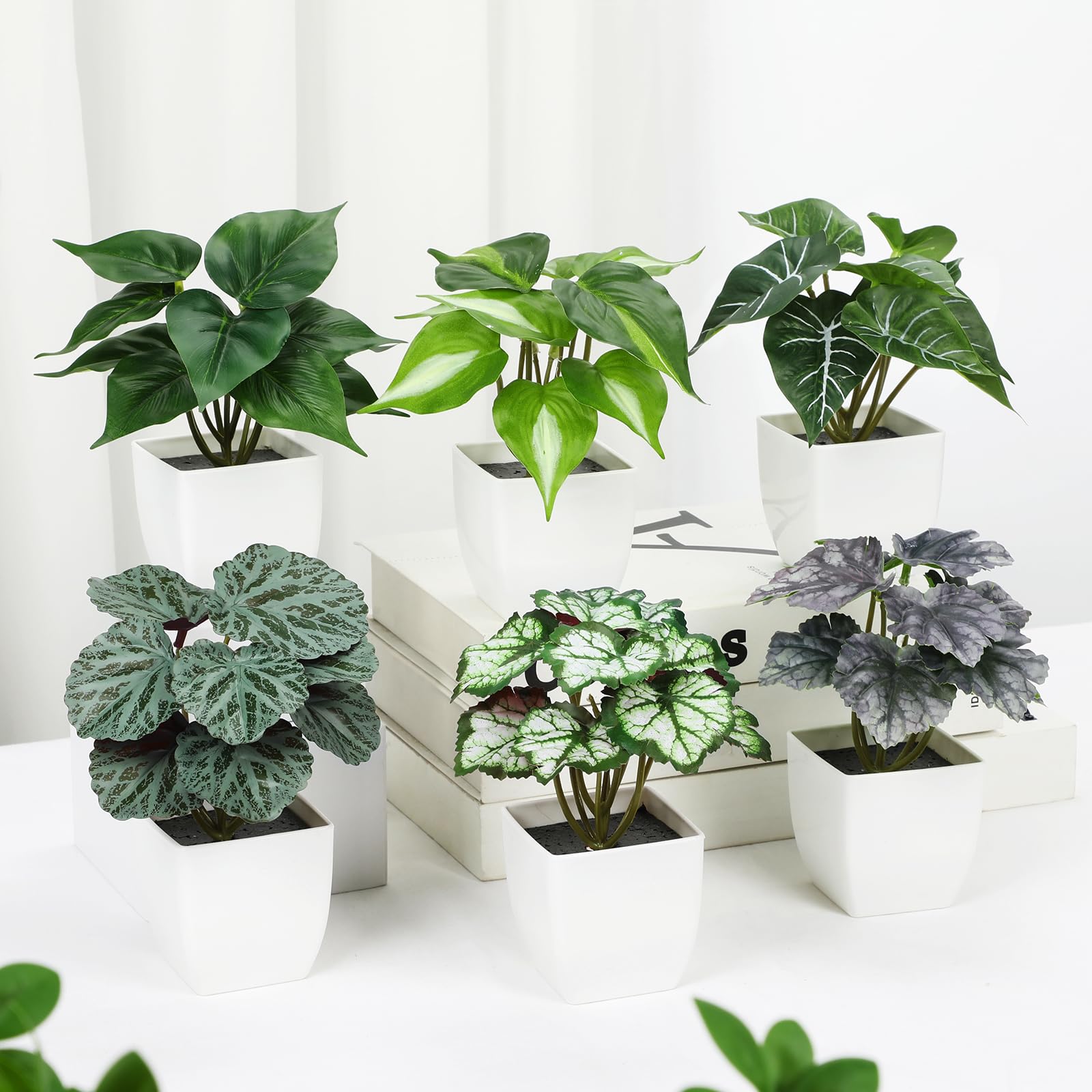 Briful 6PCS Mini Artificial Plants Indoor, Small Fake Plants in White Plastic Pots - Image 4