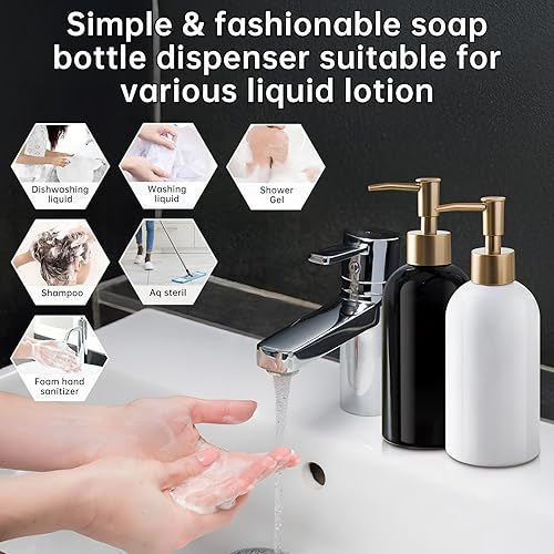 Miniatura 2 de Dispensador de jabón de plato recargable dorado para fregadero de cocina botella dispensador de jabón de mano para baño encimera fregadero botella