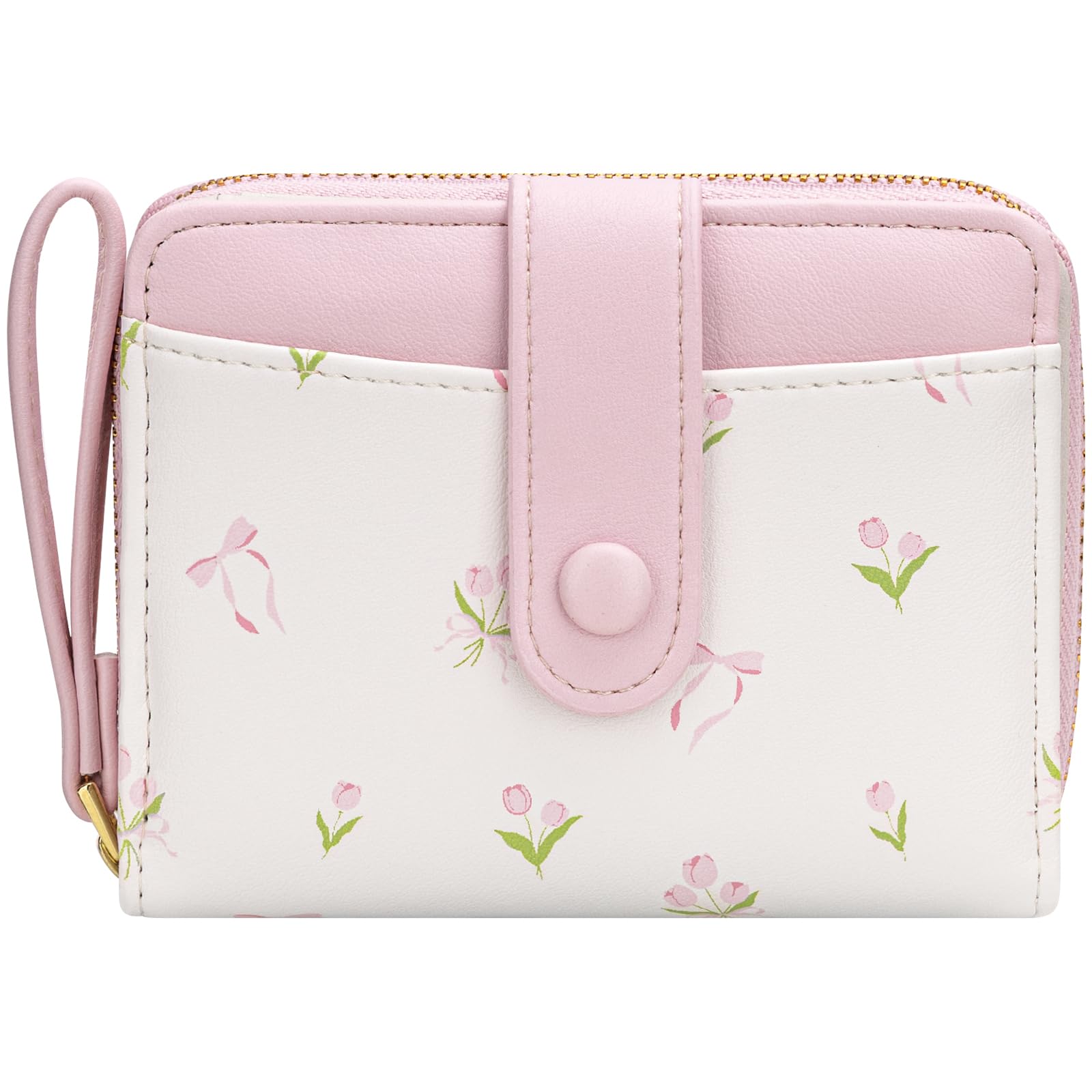 BIAOTIE Wallet for Women Cute Floral Flower Wallet RFID Credit Card Holder Purse Small Bifold Zipper Coin Pocket Purse with ID Windows (T- Pink)
