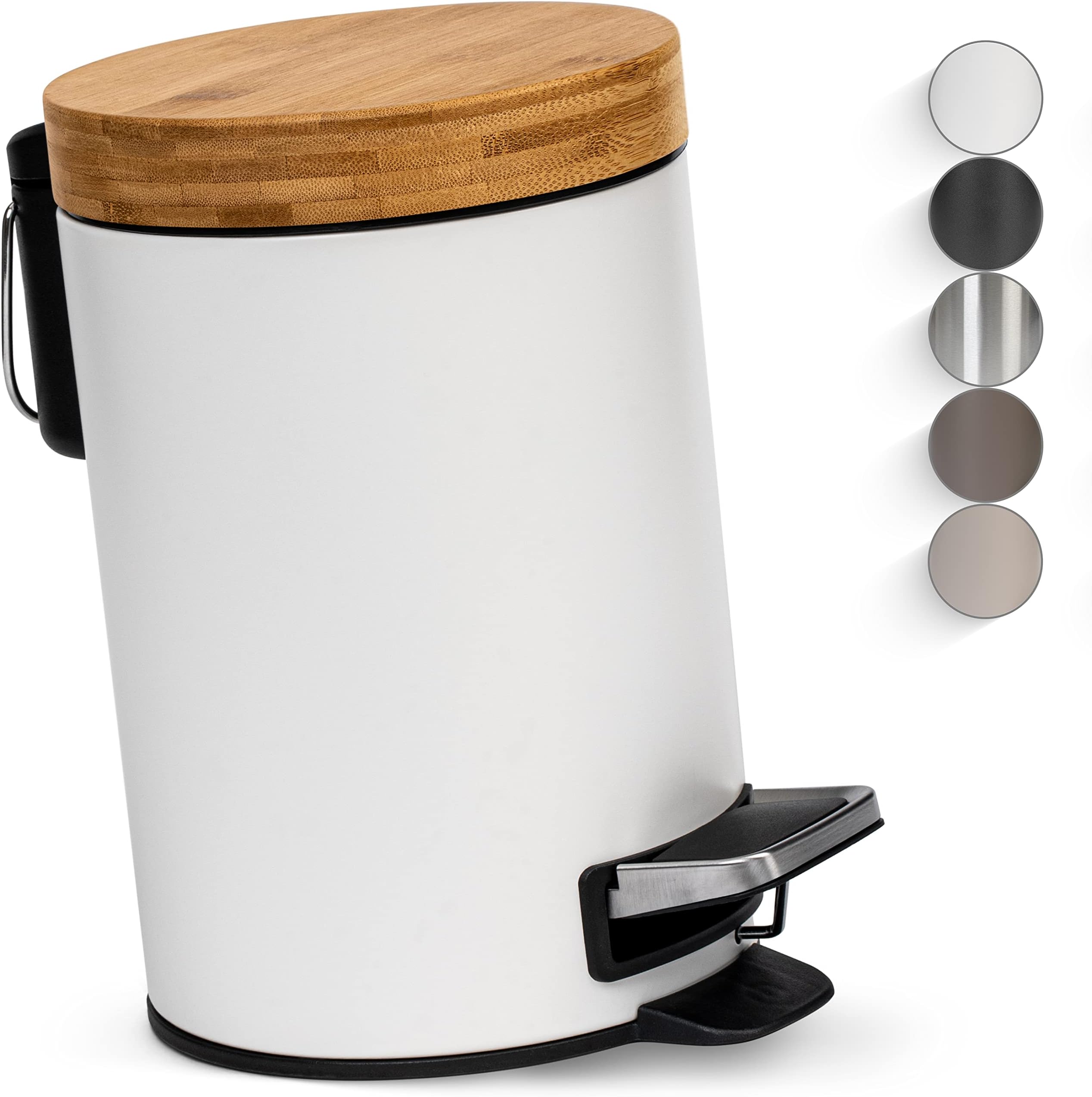 Kazai. 3L Designer Bathroom Bin | Superior Bamboo | Soft Closing | Anti-Finger | White