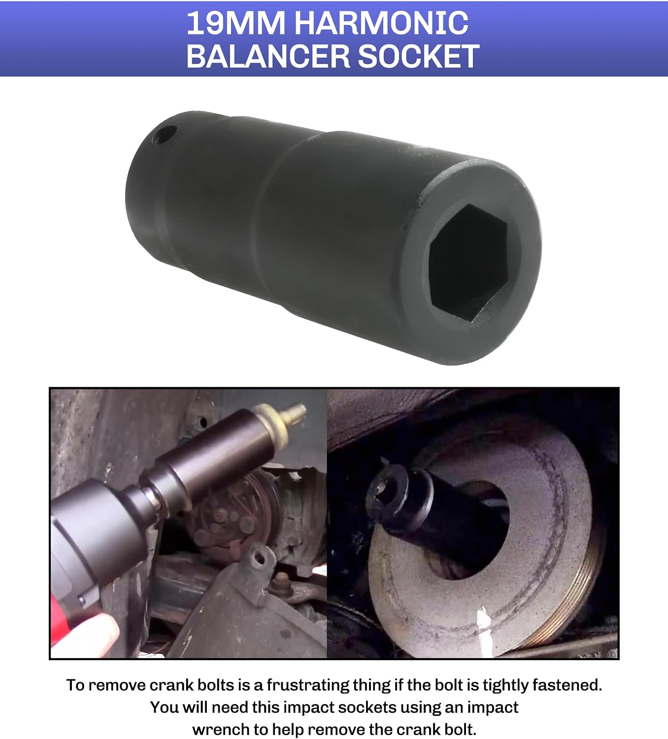 bylikeho Crankshaft Pulley Removal Tool,Automotive Tool,Car Accessories Weighted Sockets,19mm Harmonic Balancer Socket,50mm Crankshaft Pulley Holder, Use to Install or Remove Engine Crank Bolts