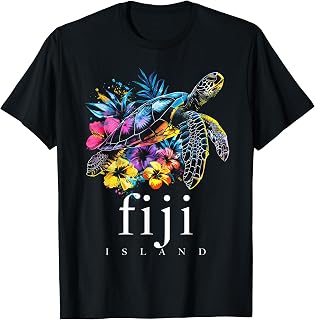 Fiji Islands Sea Turtle Flowers Scuba Diving Surfer Souvenir T-Shirt