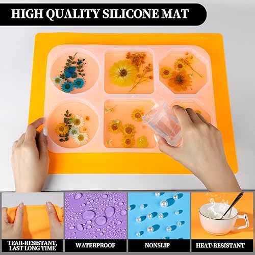 Vista 32 de LEOBRO Alfombrillas de silicona, 3 alfombrillas de silicona para manualidades, moldes de resina, tapete de masa de juego, tapete de silicona Azul