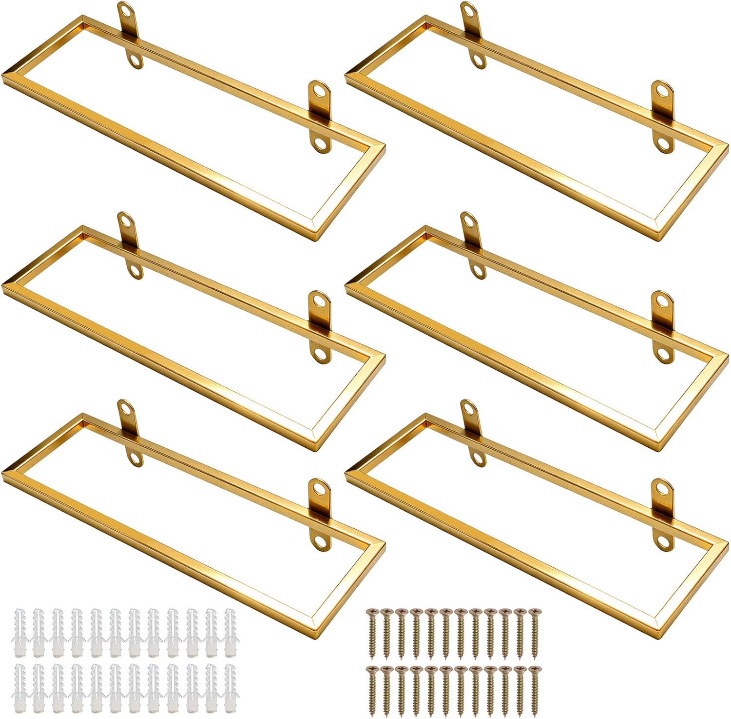 6 Pcs Wall-Mounted Wine Rack, Gold Metal Wine Bottle Holder Display for Kitchen, Bar, Restaurants, and Wine Cellars