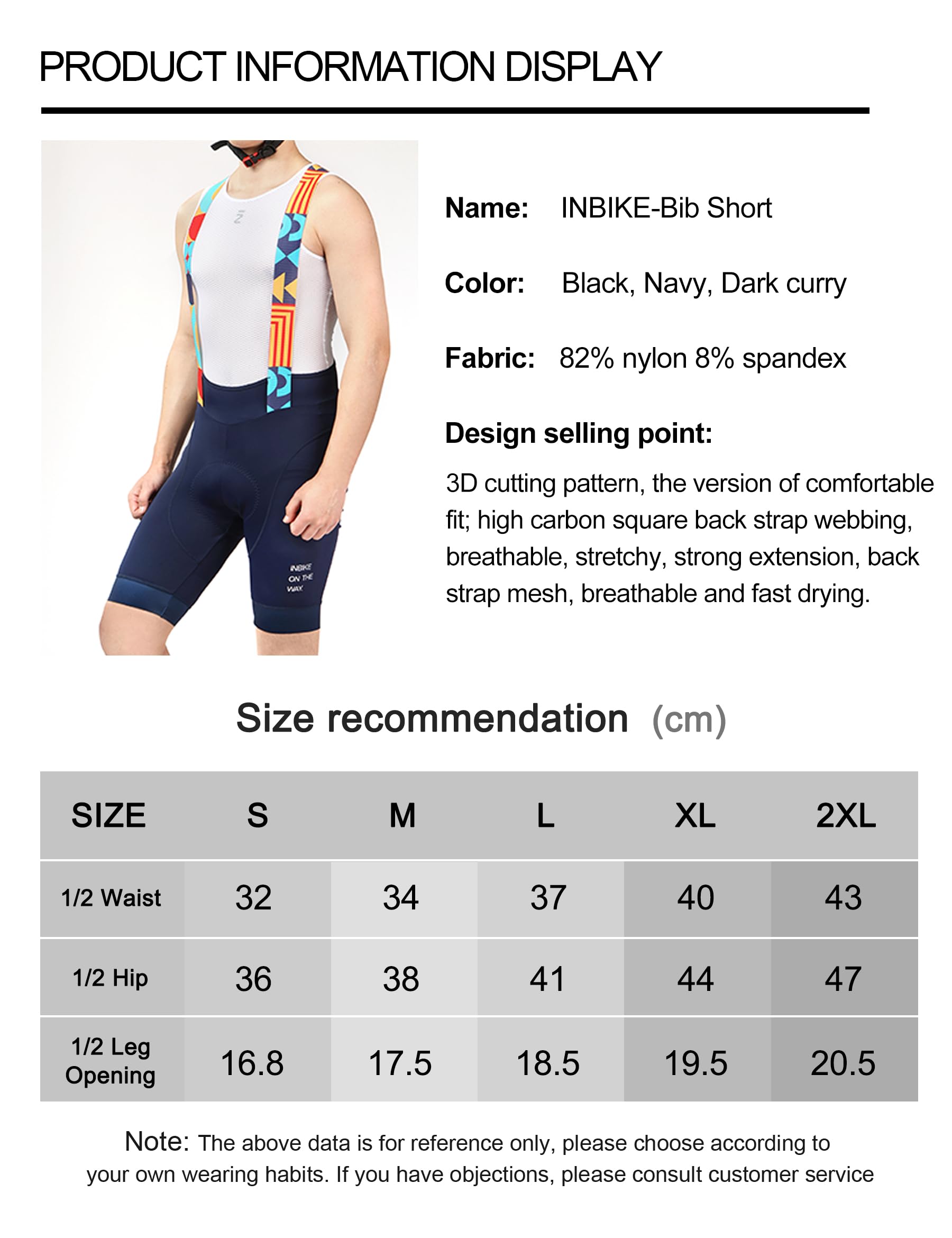 INBIKE Cuissards Vélo Homme Bretelle Impressions 3D Rembourré Ergonomique Bib Short Cyclisme VTT CX022