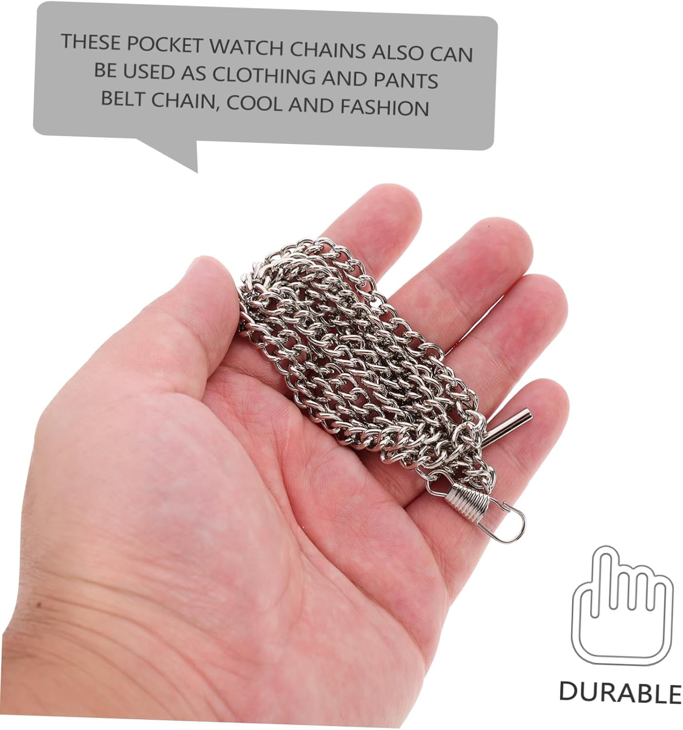 2pcs Silver Pocket Watch Chains for Men and Women Iron Vest and Belt Clip Accessories with Clasps Retro Vintage Design Watch Decor for Formal and Casual Wear