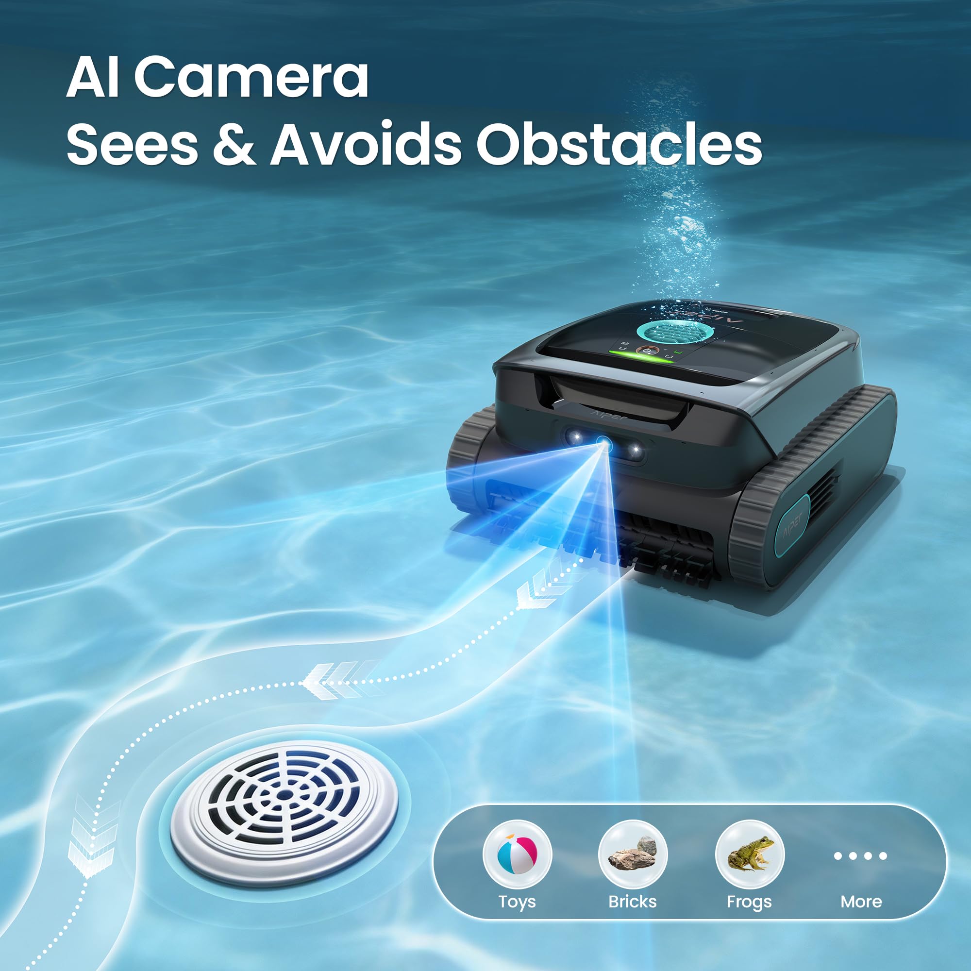 AIPER Scuba V3 AI Vision Cordless Robotic Pool Cleaner, Include Wireless Charging Dock, Smart Waterline Parking & Featherlight Design, Micromesh Multi-Layer Filtration, Grey - 4