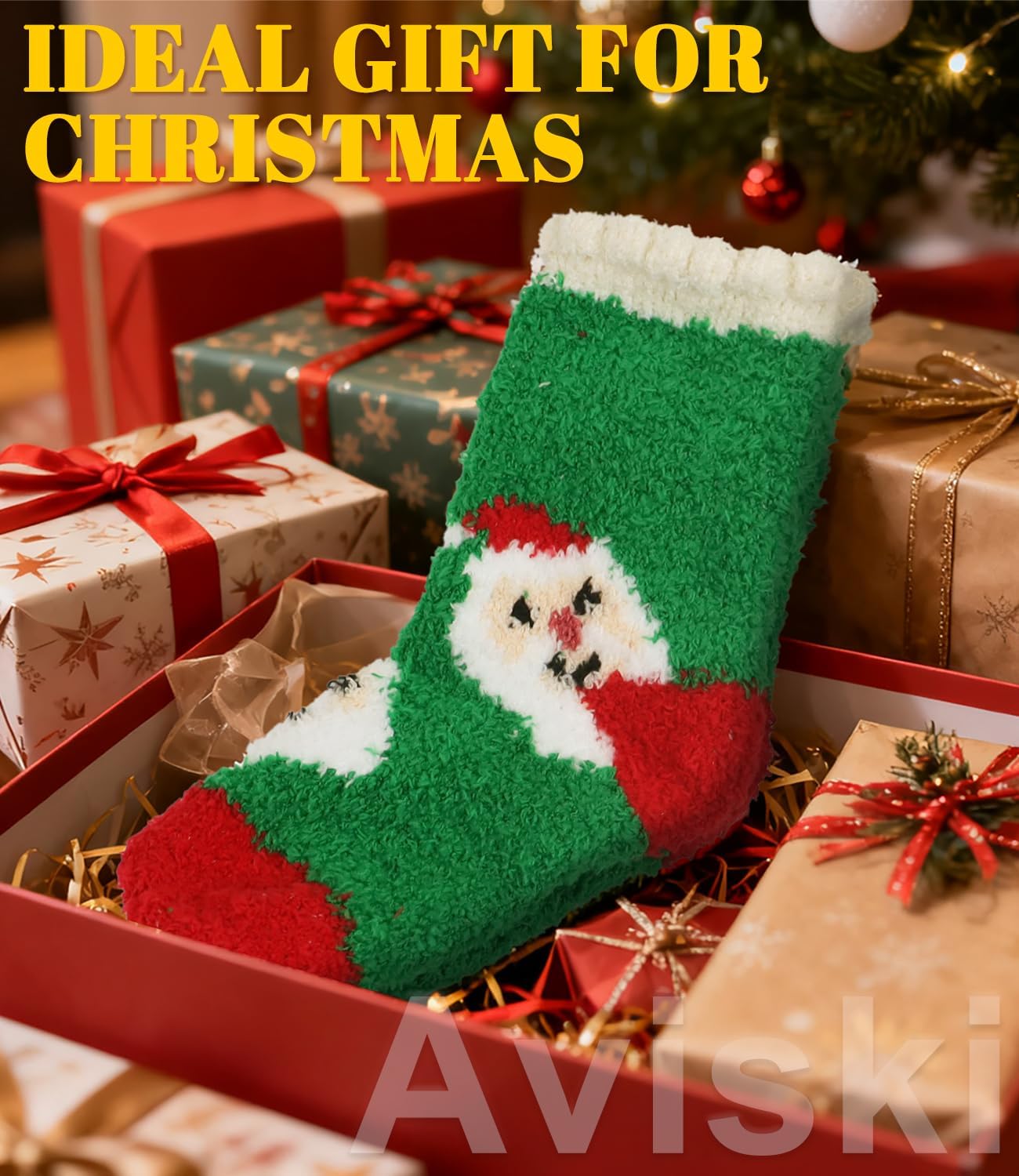 Aviski 6 Pairs Christmas Socks Warm Winter Cozy Socks for Kids, Holiday Fuzzy Stocking, Winter Seasonal Socks for Boys & Girls 9-12