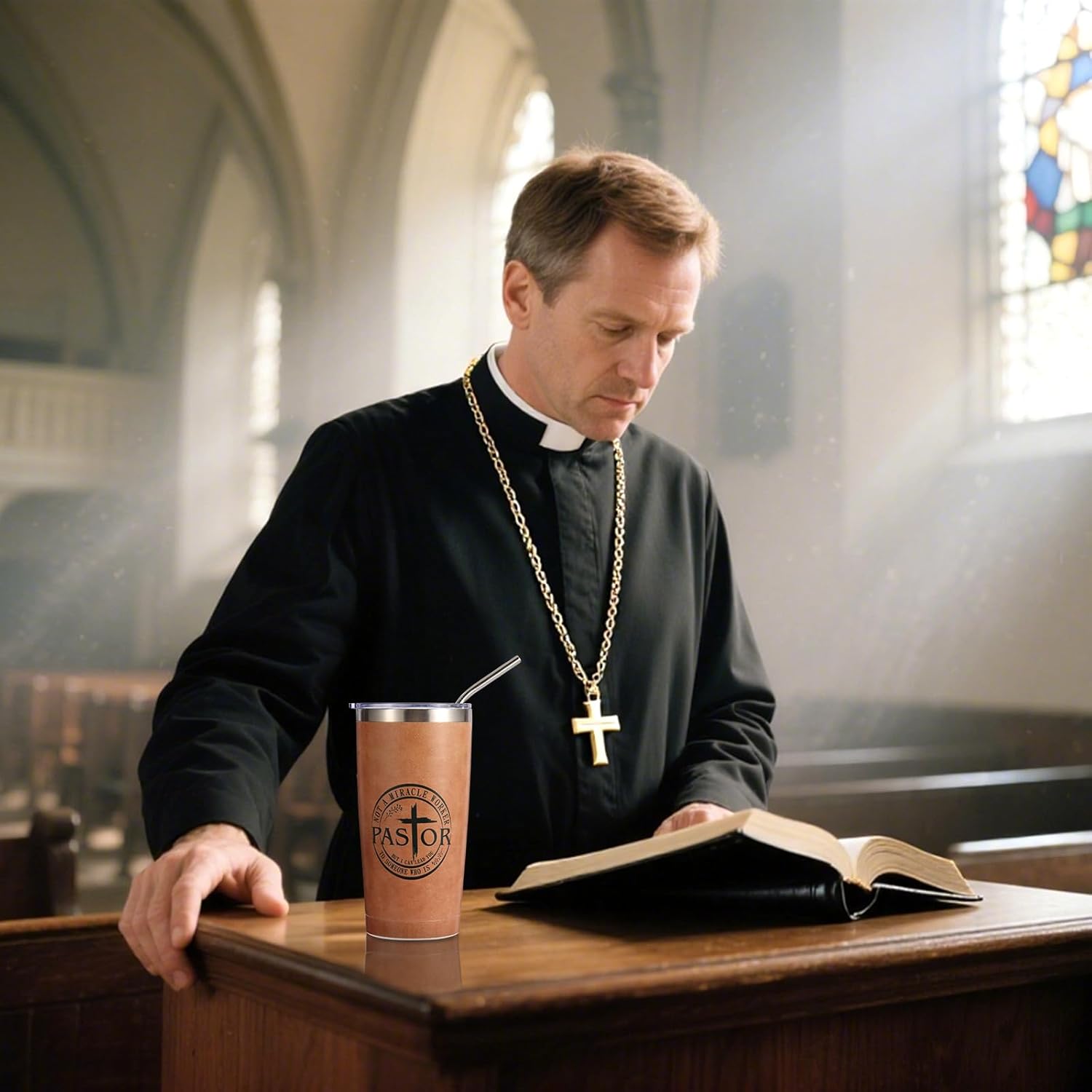 Pastor Appreciation Gifts for Men Christian Pastor Gifts Unique Pastor Gift for Pastors Including Leather Journal Tumbler Keychain Socks Acrylic Medal Pen Bookmarks Card for Birthday Christmas - Image 5