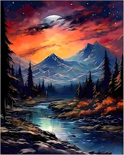 xcemhil Landscape Paint by Numbers Kit for Adults, Paint by Number Mountain and Stream, Paint by Numbers Kit for Adults Beginner for Gift and Home Wall Decor 16x20 Inch