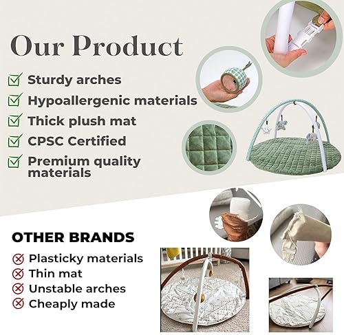 Miniatura 4 de Género neutro Baby Play Gym Mat - Gimnasio de bebé de felpa para el tiempo boca abajo - Alfombra de actividad para bebé verde salvia para bebé -