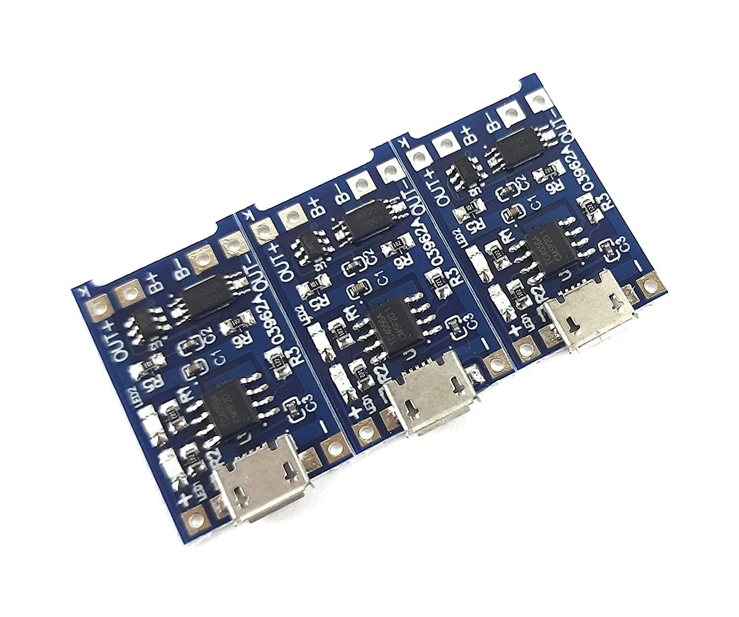 Stookin USB 5V 1A 18650 TP4056 Lithium Battery Charging Module Board with Protection (Pack of 3)