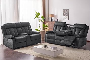 Velvet Reclining Couch Set with Heat & Massage, Power Reclining Sofa and Loveseat Recliner with Console, Cup Holder,USB Port & Type C, Recliner Sofa Set for Living Room Furniture