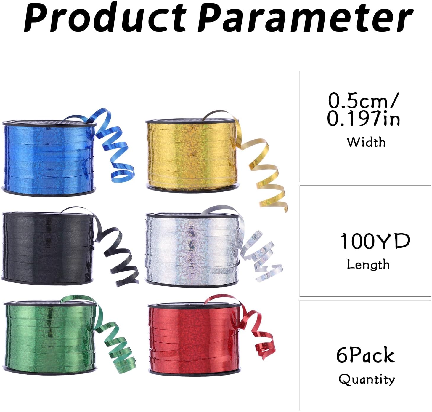 100 Yards Curling Ribbon-Balloon 6PCS Ribbon-Balloon String for Art&Craft Decor,Gift Wrapping,Ribbons and Bows for Christmas New Year Birthday Gifts Supplies - Image 2